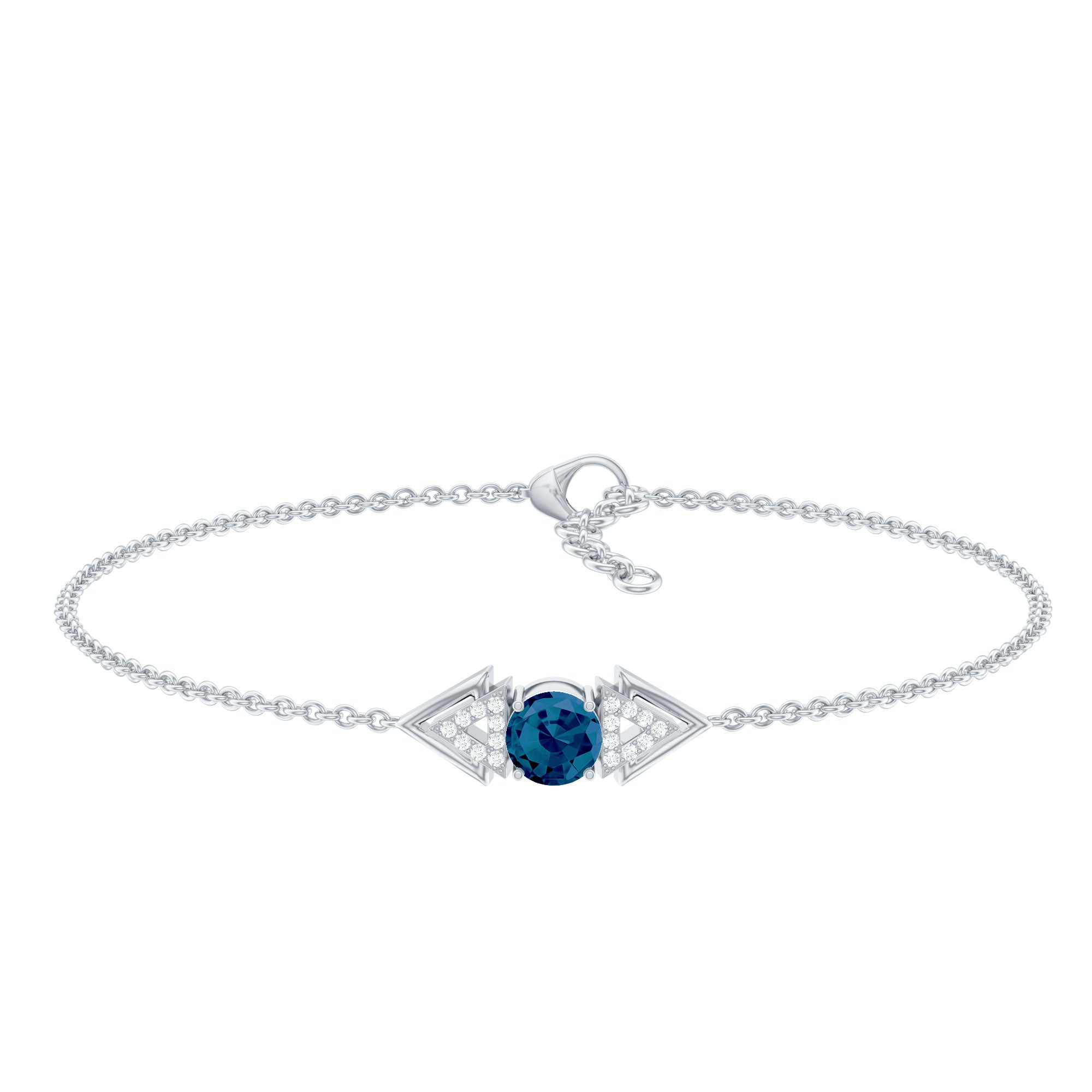 Bracelet à chaîne géométrique avec topaze bleue de Londres minimale et diamant de 0,75 ct