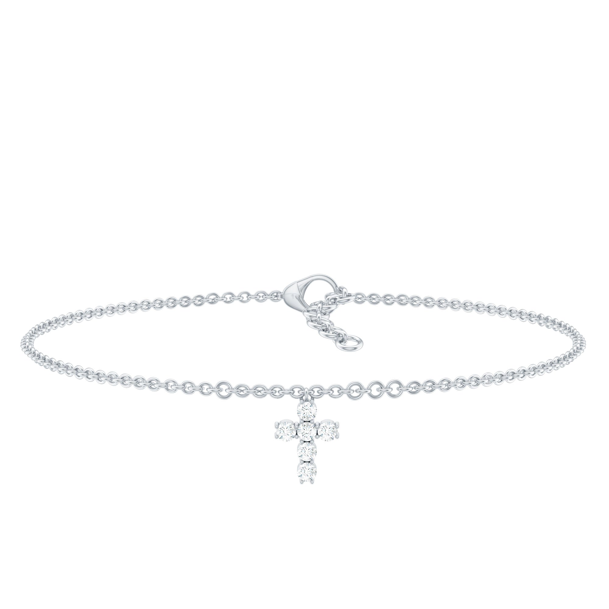 Moissanite Cross Charm Chain Bracelet