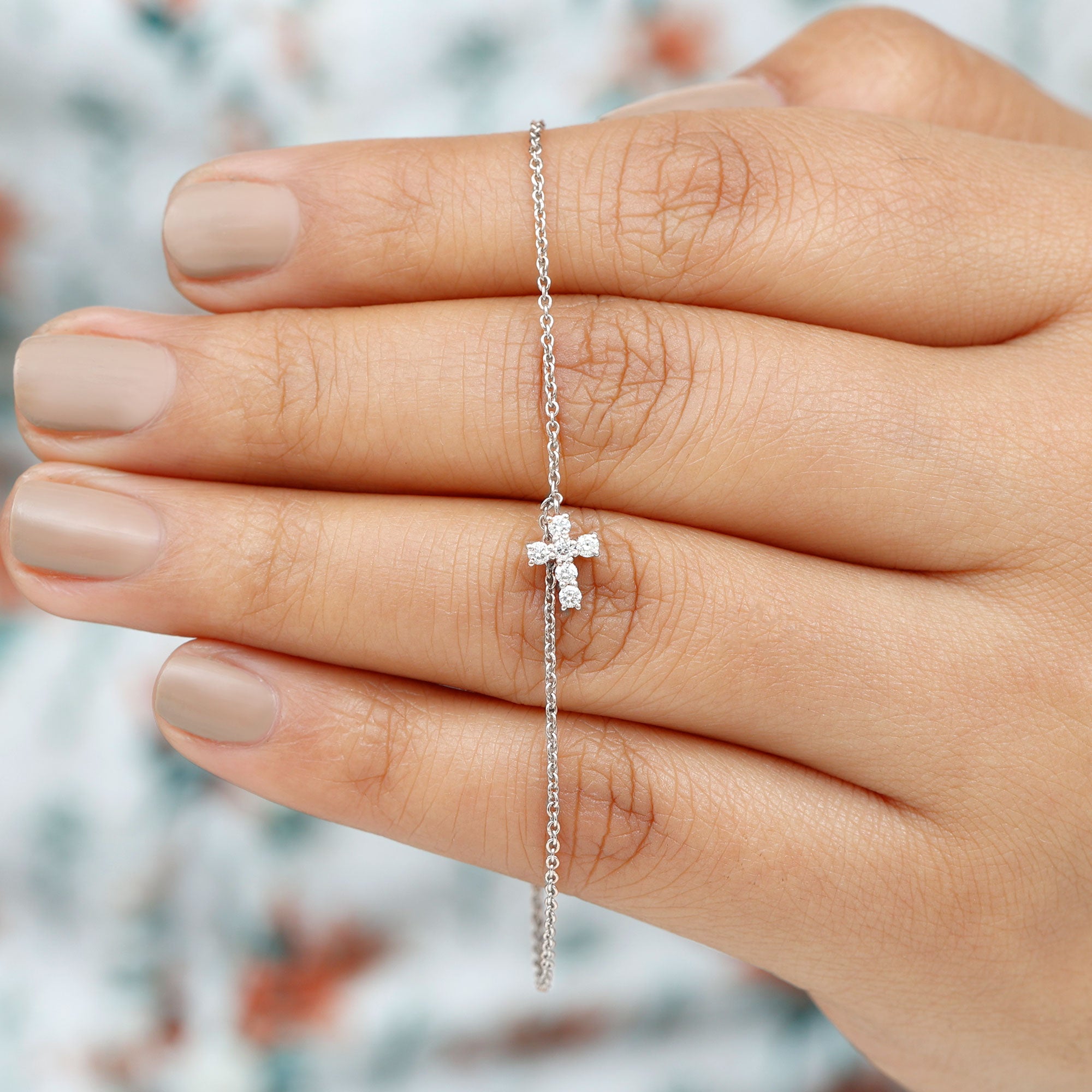 Certified Moissanite Cross Charm Chain Bracelet for Women D-VS1 - Rosec Jewels