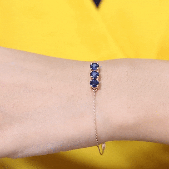 Natural 2.85 Carat Blue Sapphire Three Stone Chain Bracelet AAA - Rosec Jewels