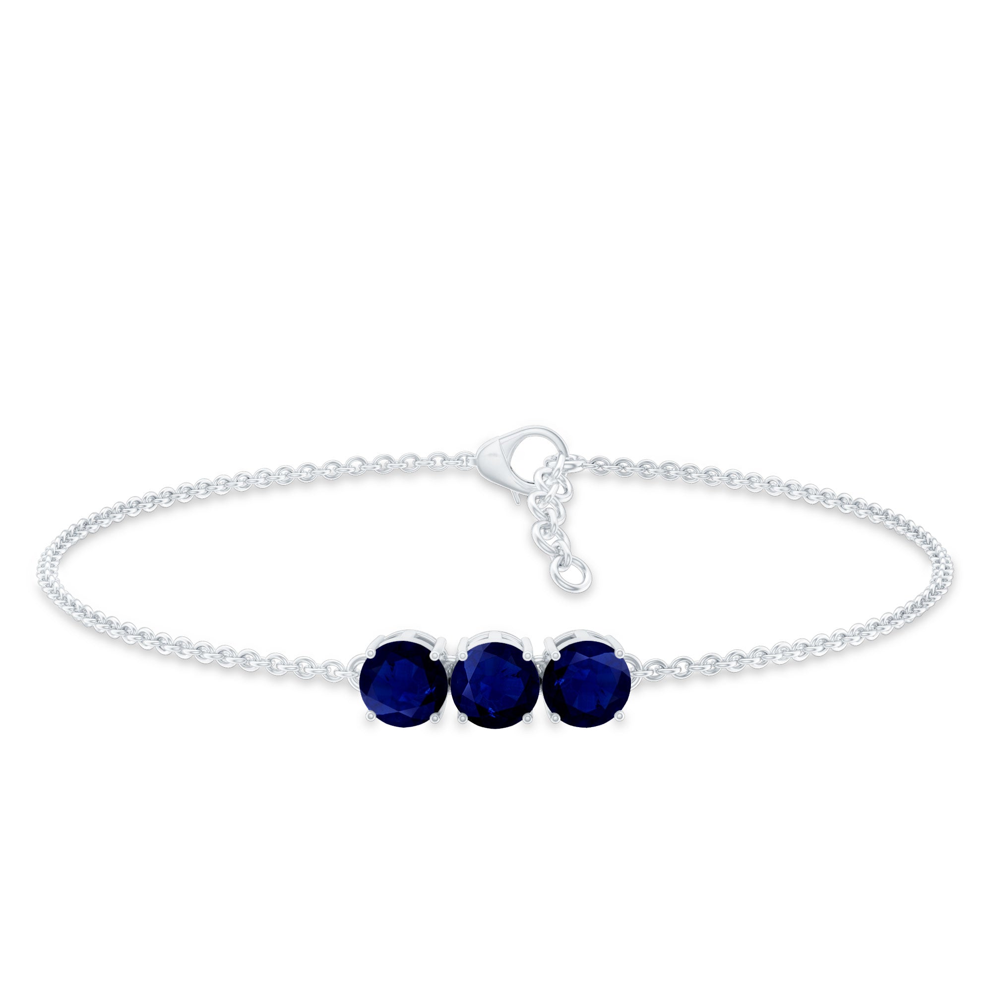 Natural 2.85 Carat Blue Sapphire Three Stone Chain Bracelet AAA - Rosec Jewels