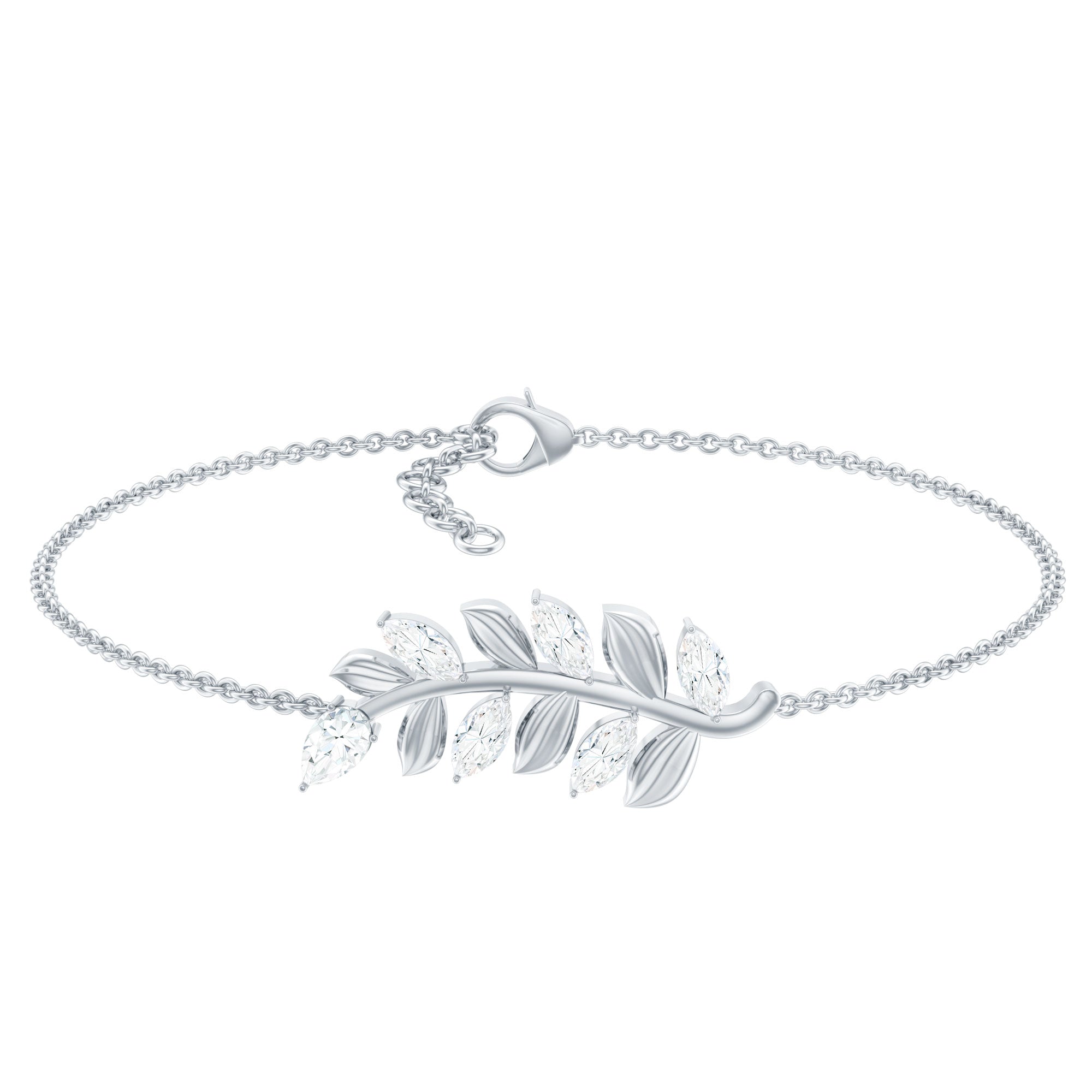Bracelet chaîne en branche de feuille d'or Moissanite