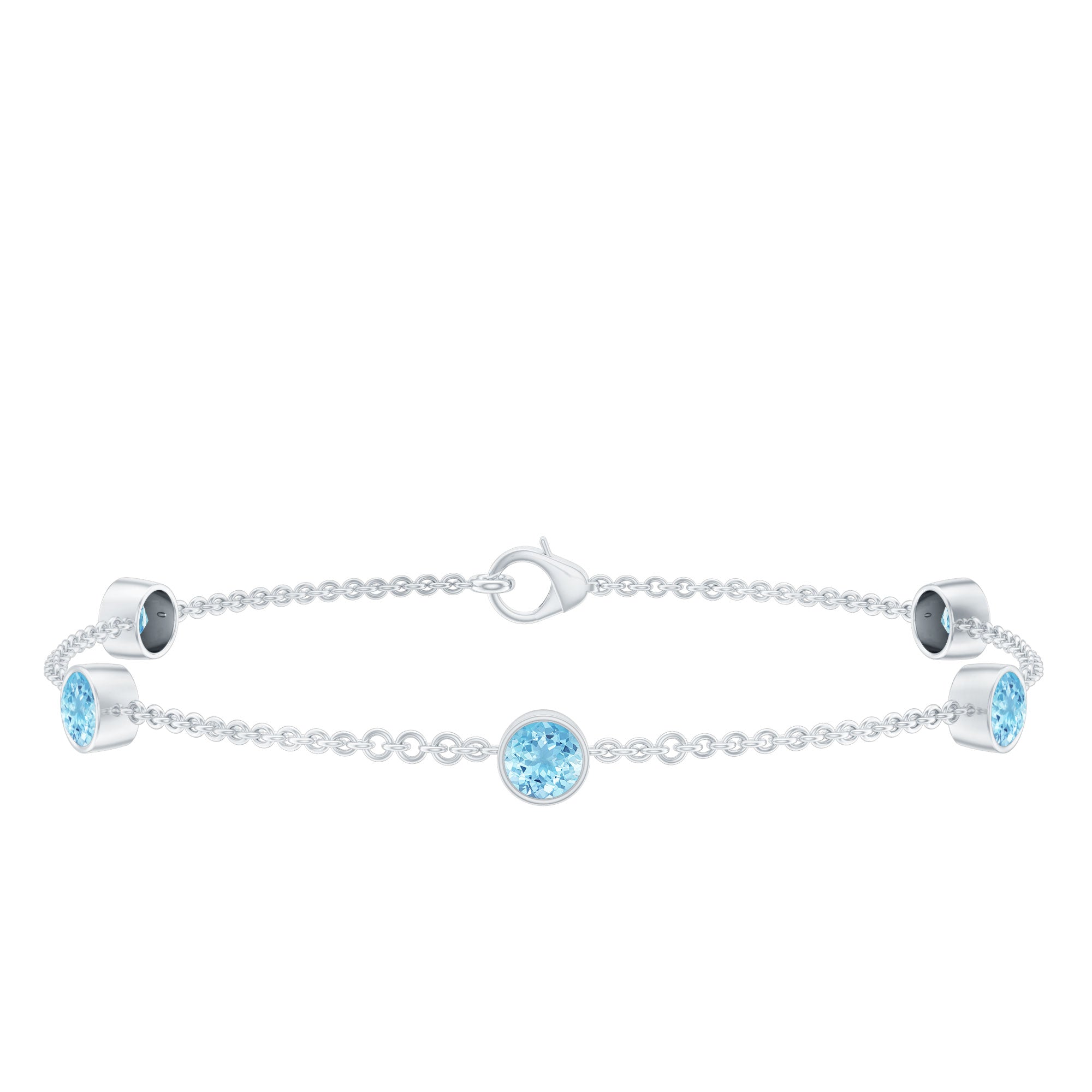 Real Aquamarine Station Chain Bracelet in Bezel Setting AAA - Rosec Jewels