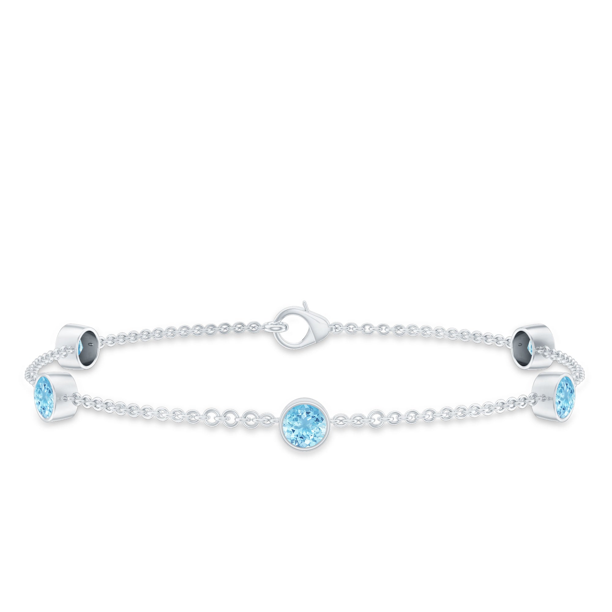 Real Aquamarine Station Chain Bracelet in Bezel Setting AAA - Rosec Jewels