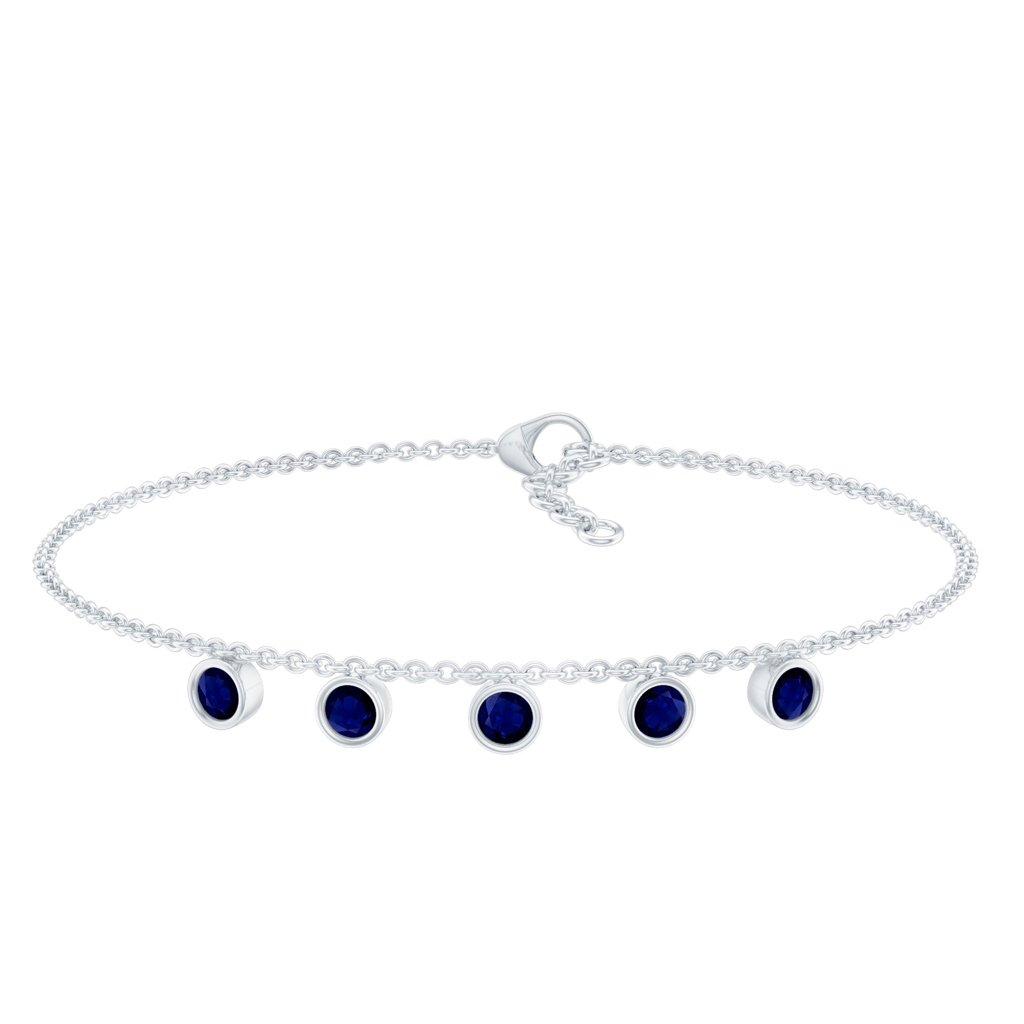 Bezel Set Blue Sapphire Charm Bracelet AAA - Rosec Jewels