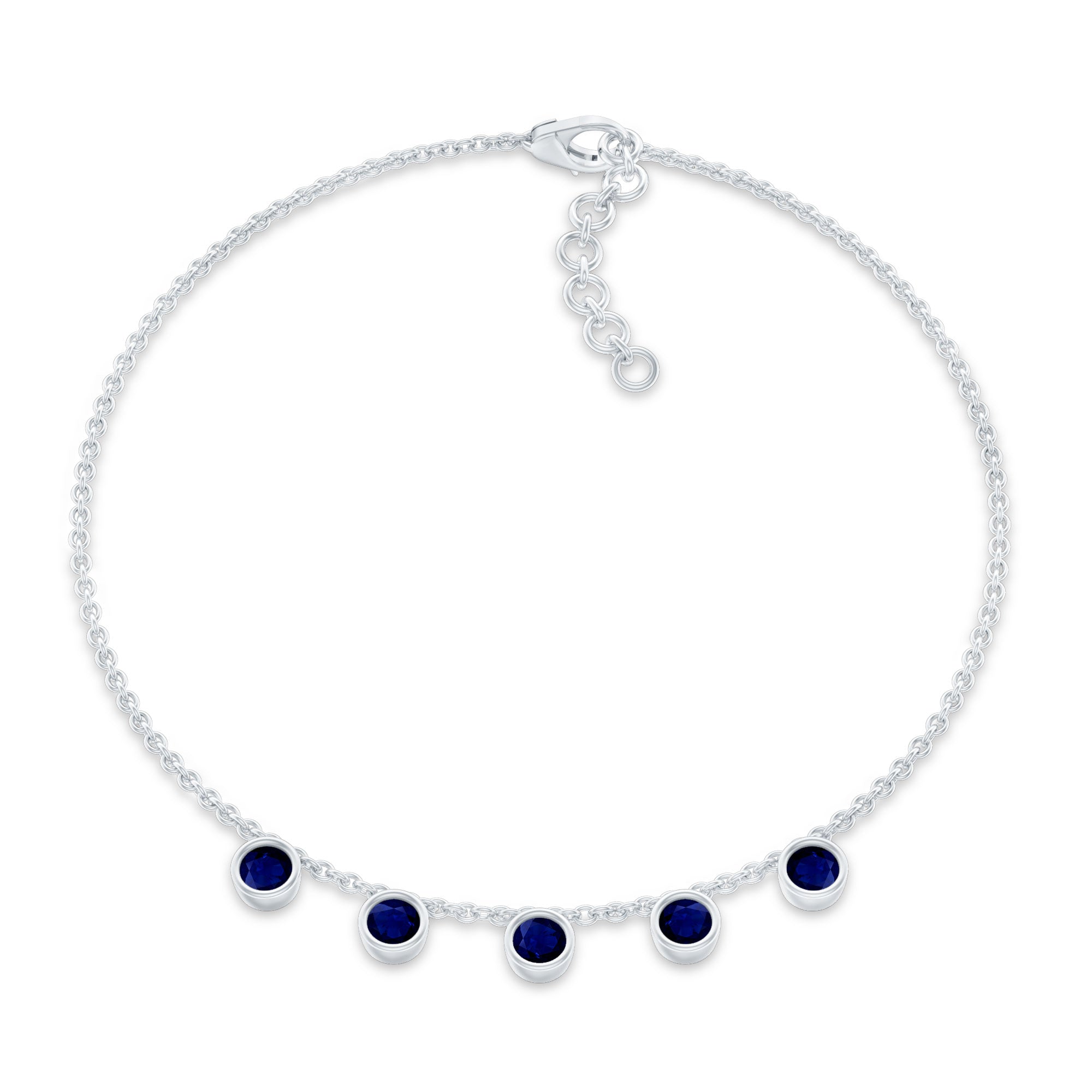 Bezel Set Blue Sapphire Charm Bracelet AAA - Rosec Jewels