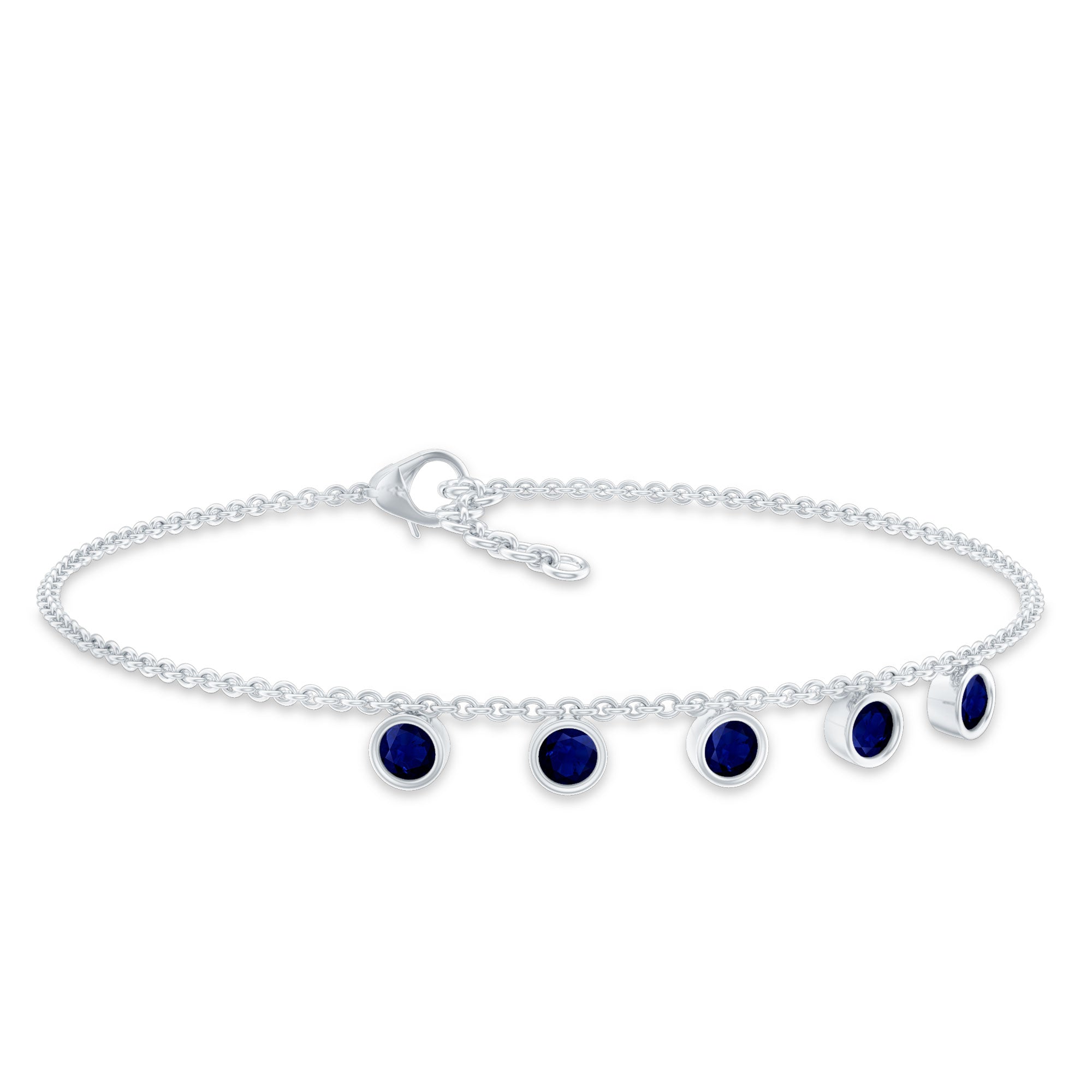 Bezel Set Blue Sapphire Charm Bracelet AAA - Rosec Jewels