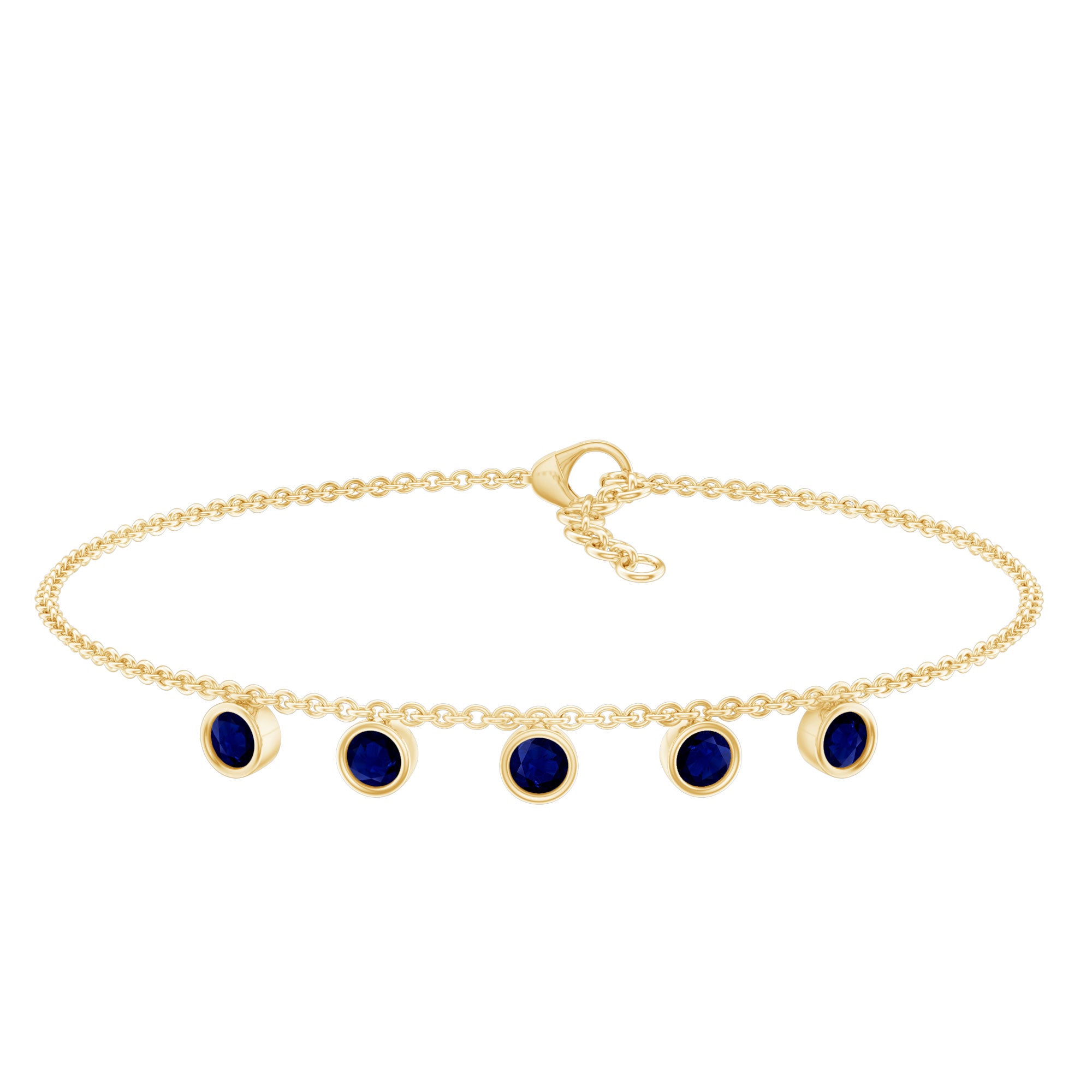 Bezel Set Blue Sapphire Charm Bracelet AAA - Rosec Jewels