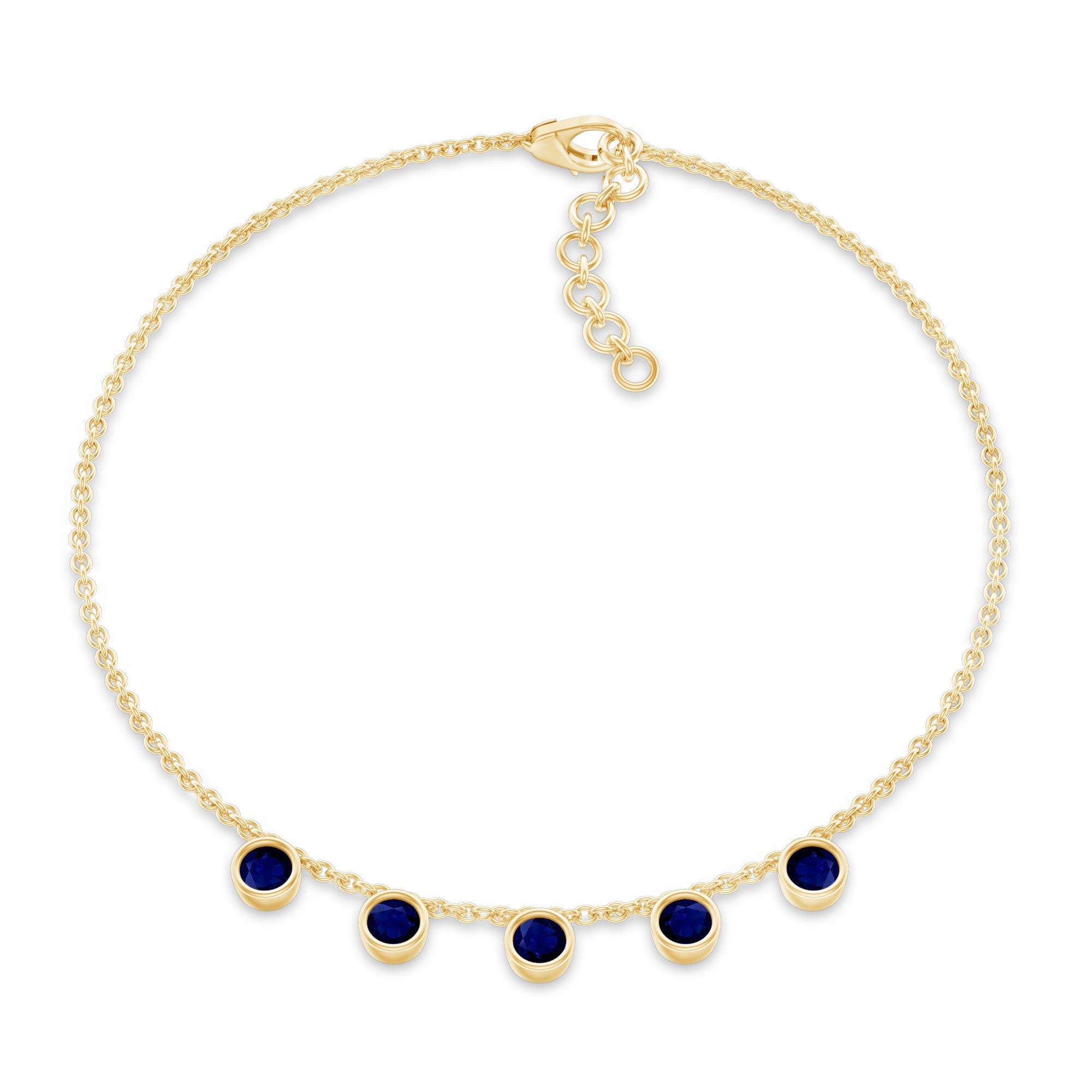 Bezel Set Blue Sapphire Charm Bracelet AAA - Rosec Jewels