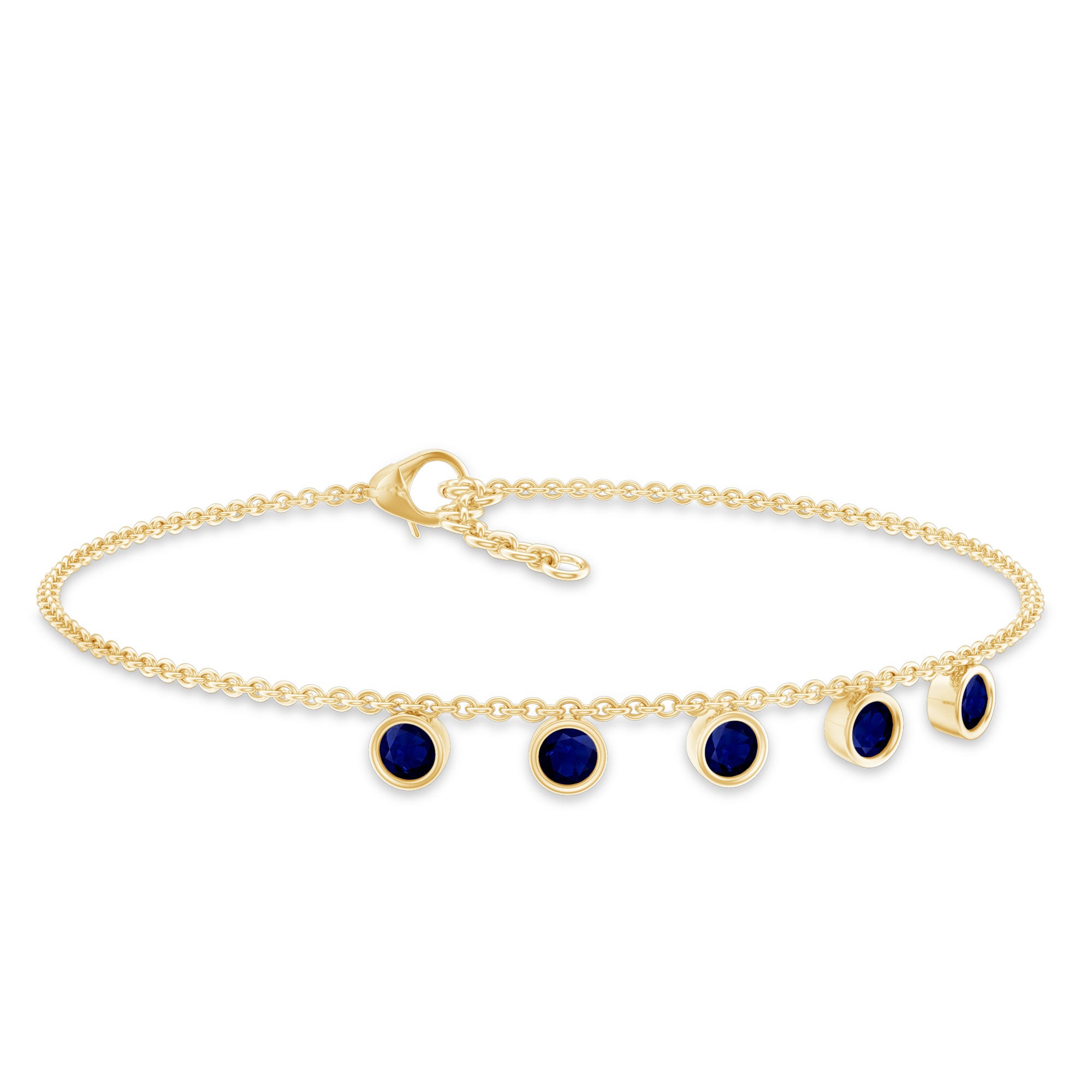 Bezel Set Blue Sapphire Charm Bracelet AAA - Rosec Jewels