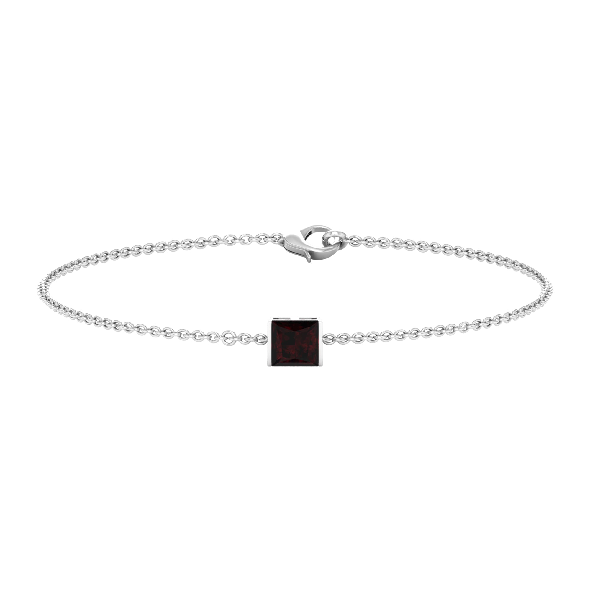 5 MM Princess Cut Garnet Solitaire Chain Bracelet