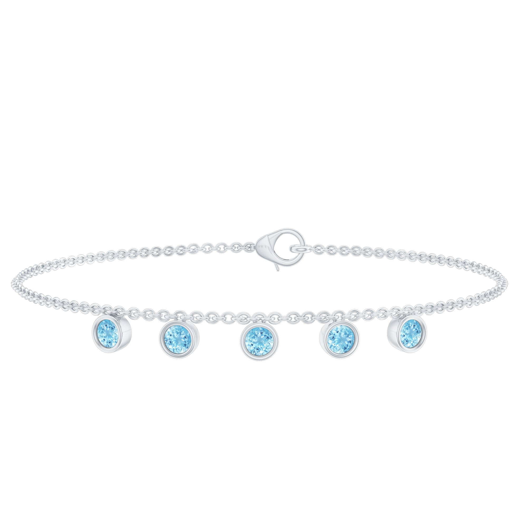 1.25 CT Bezel Set Aquamarine Station Chain Bracelet
