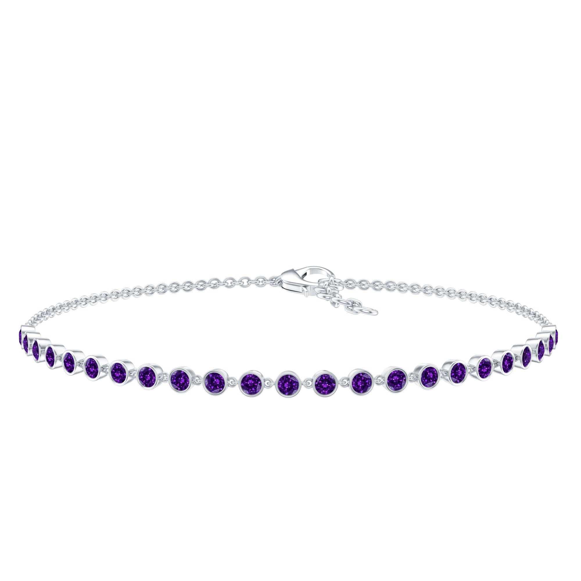 Minimalist Bezel Set Amethyst Chain Bracelet AAA - Rosec Jewels
