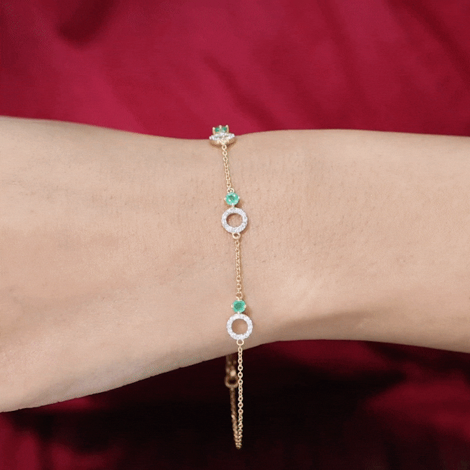 Genuine Emerald and Diamond Station Chain Bracelet AAA - Rosec Jewels
