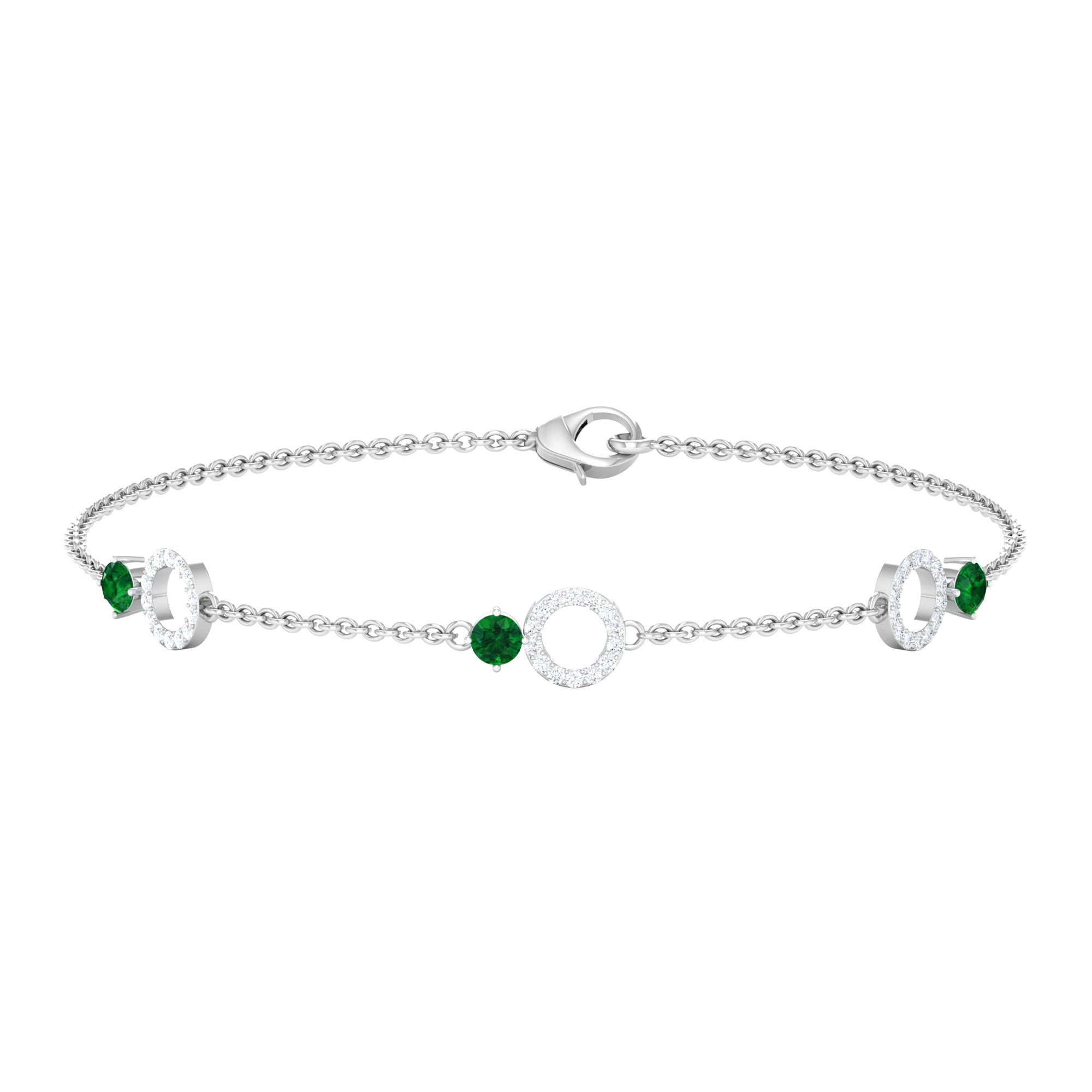 Genuine Emerald and Diamond Station Chain Bracelet AAA - Rosec Jewels