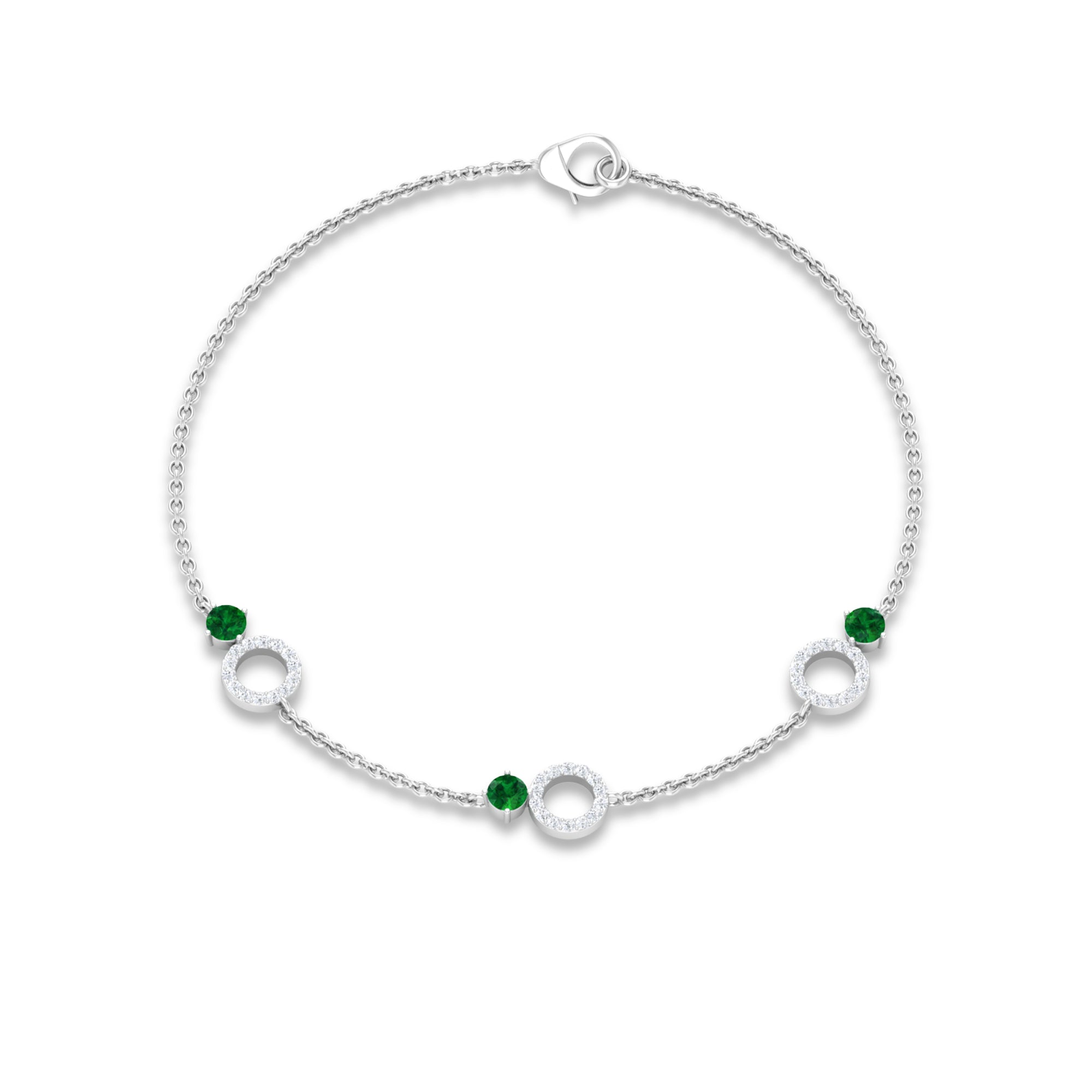 Genuine Emerald and Diamond Station Chain Bracelet AAA - Rosec Jewels