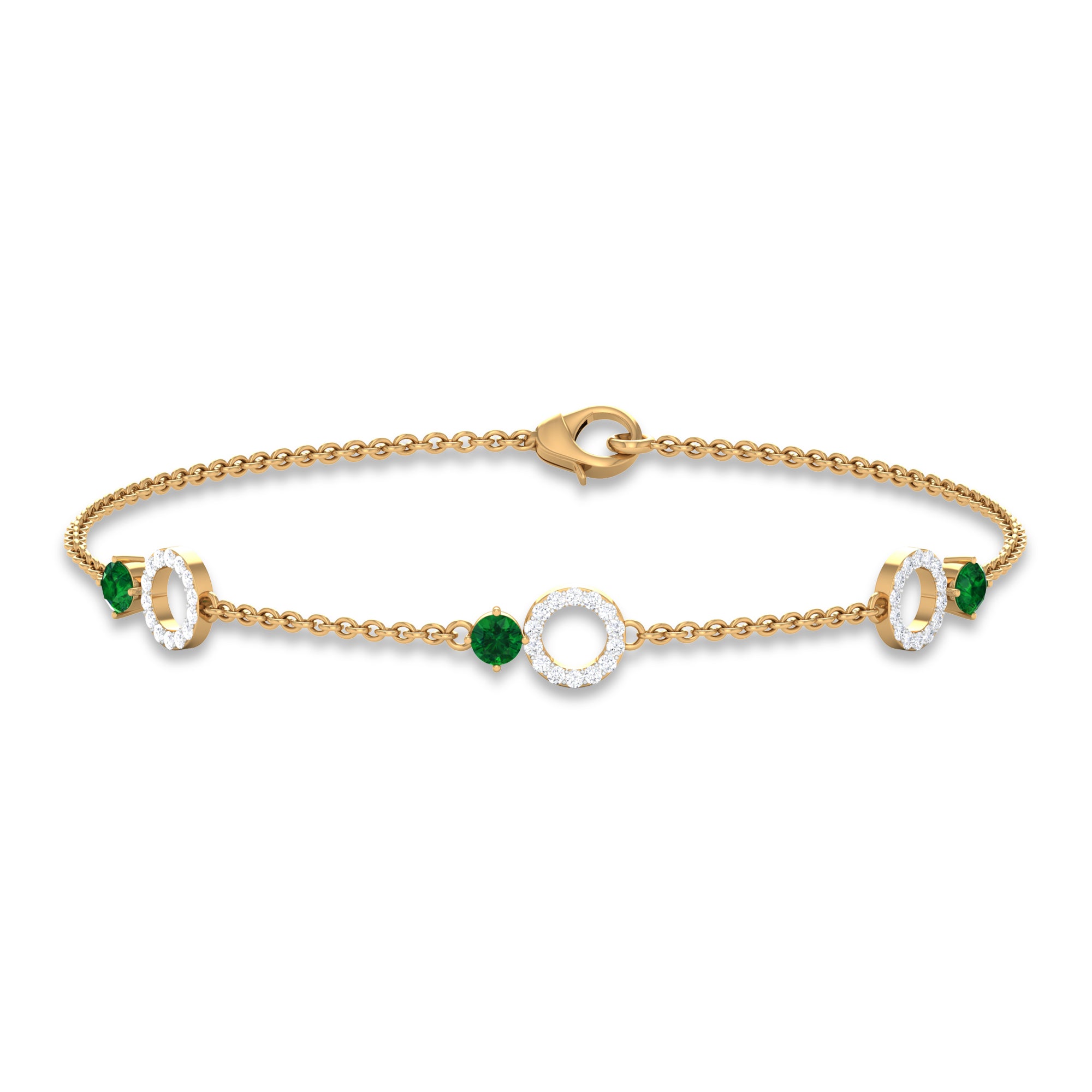 Genuine Emerald and Diamond Station Chain Bracelet AAA - Rosec Jewels