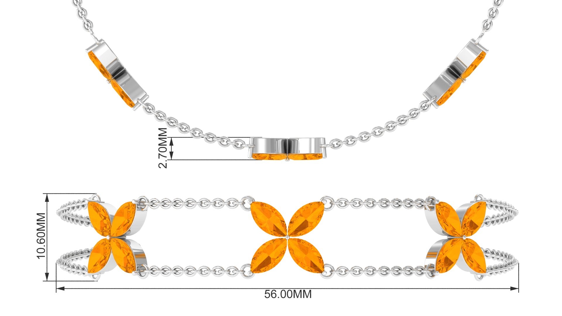Marquise Cut Fire Opal Flower Chain Bracelet AAA - Rosec Jewels