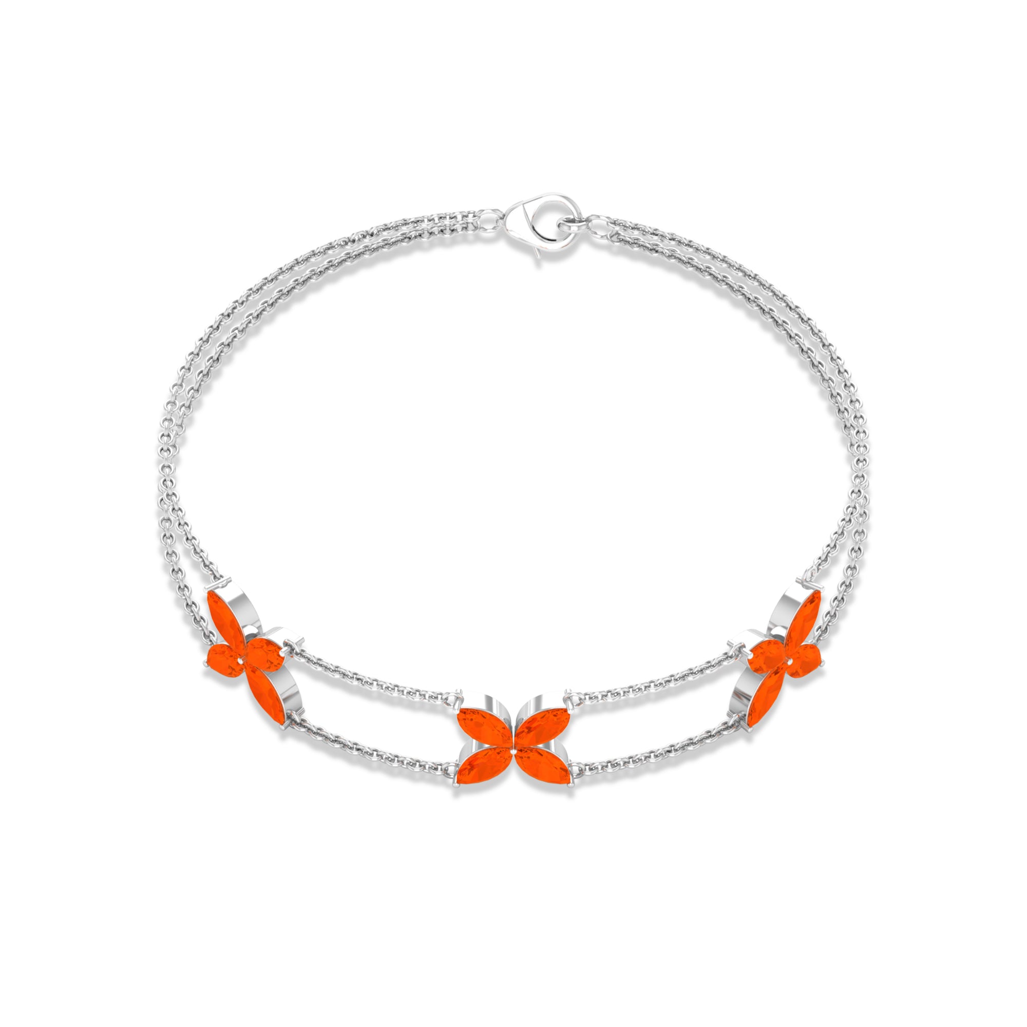 Marquise Cut Fire Opal Flower Chain Bracelet AAA - Rosec Jewels
