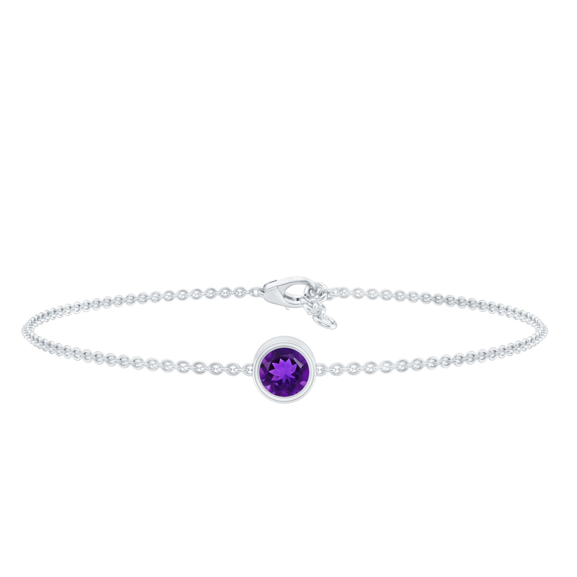 6 MM Bezel Set Amethyst Solitaire Gold Chain Bracelet