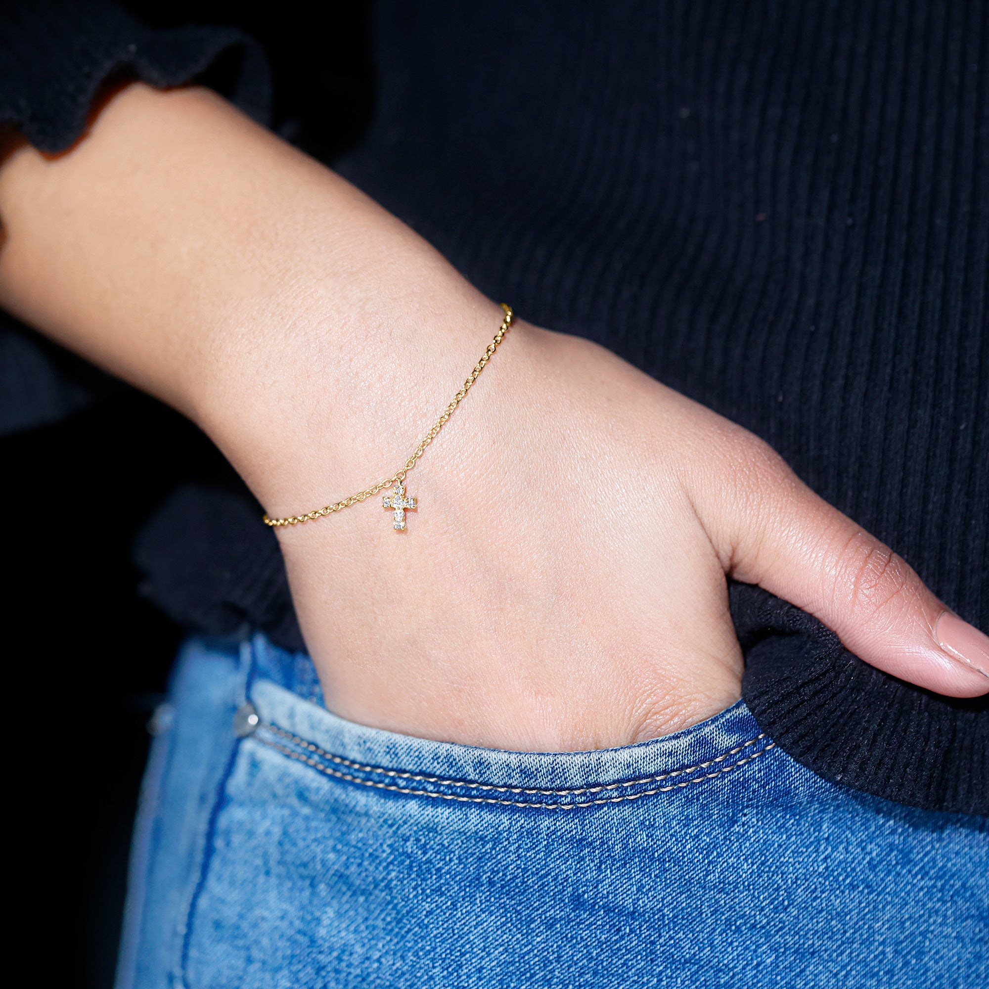 Certified Diamond Cross Chain Bracelet Natural - ( HI-SI ) - Rosec Jewels