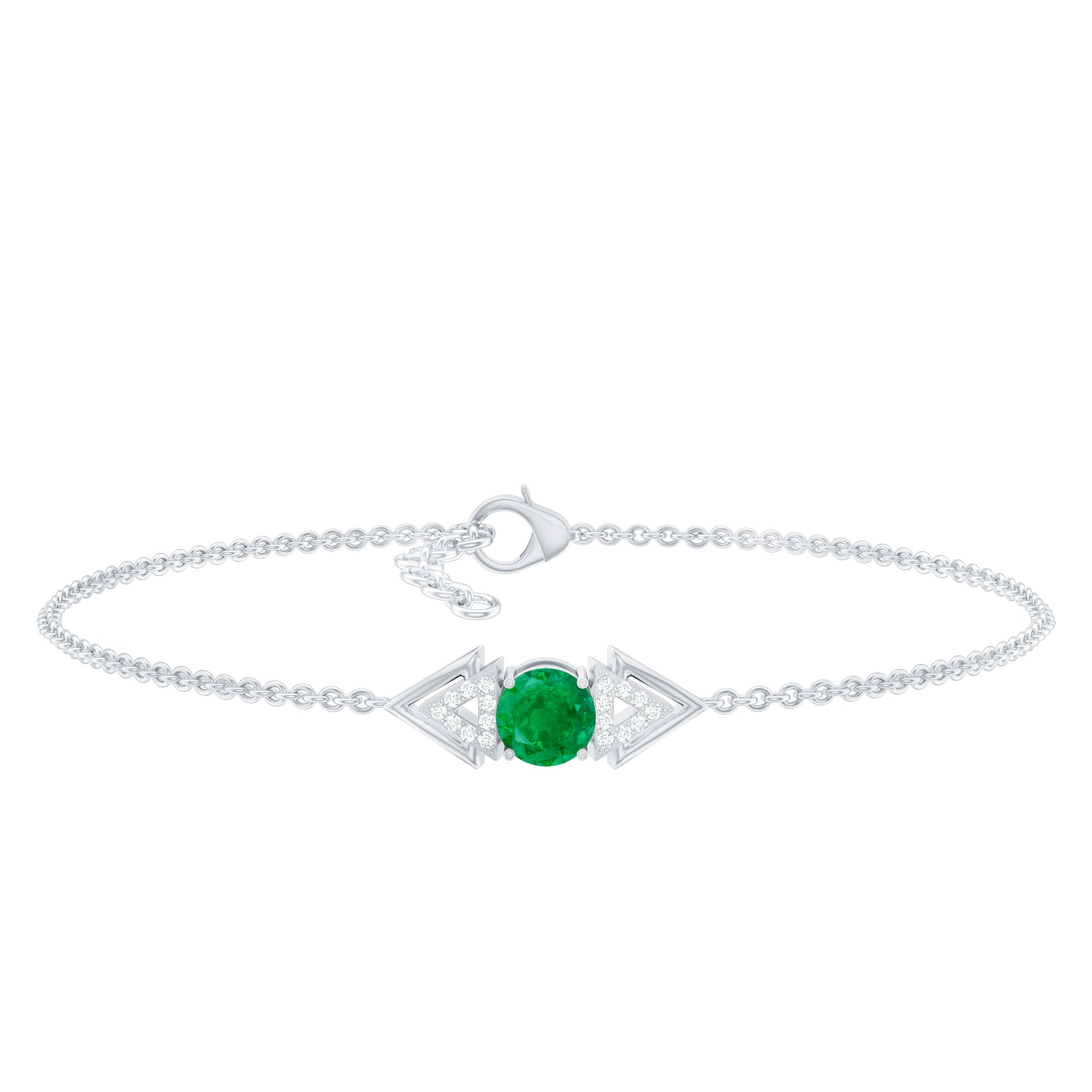 Genuine Emerald and Diamond Chain Bracelet For Her AAA - Rosec Jewels