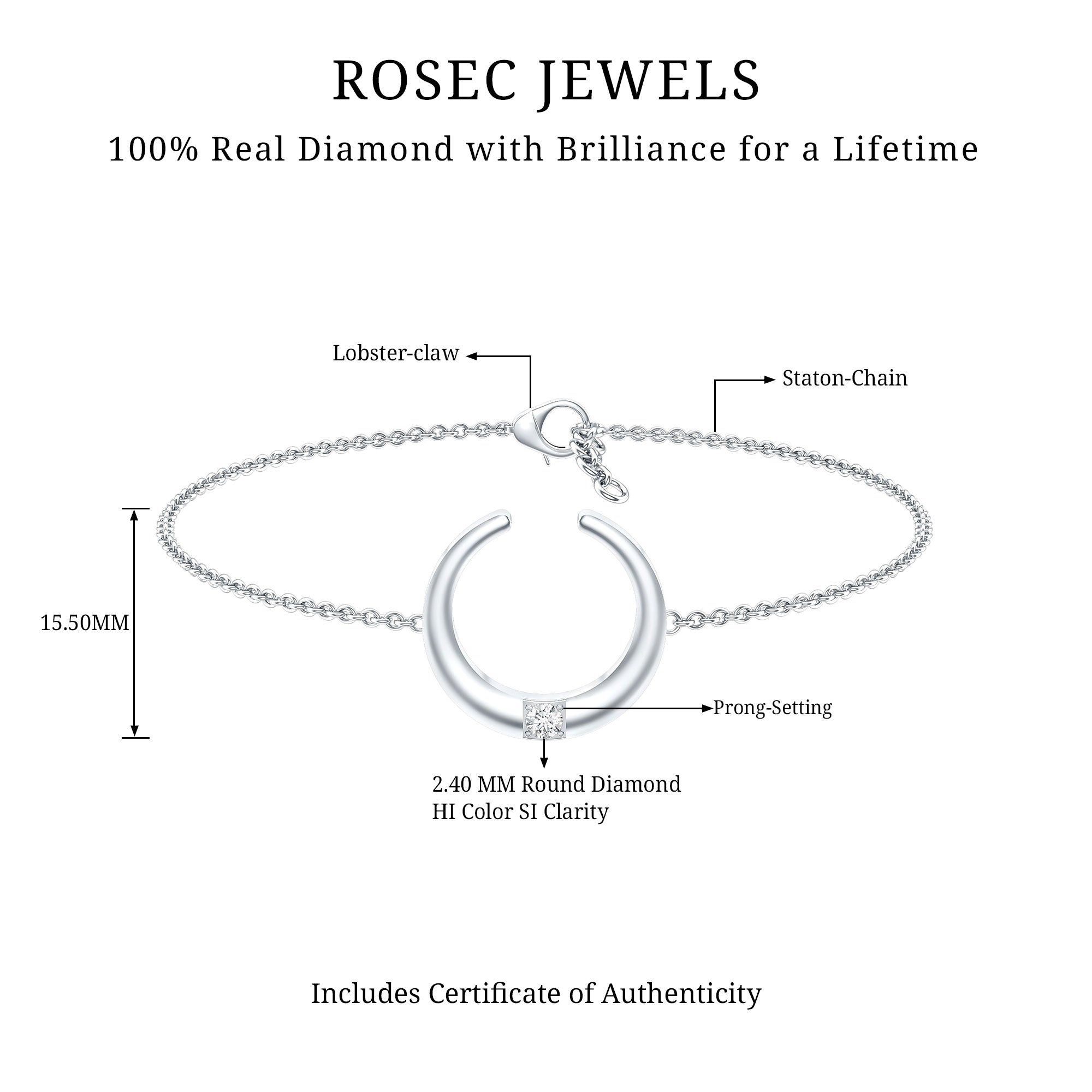 Certified Diamond Moon Chain Bracelet Natural - ( HI-SI ) - Rosec Jewels