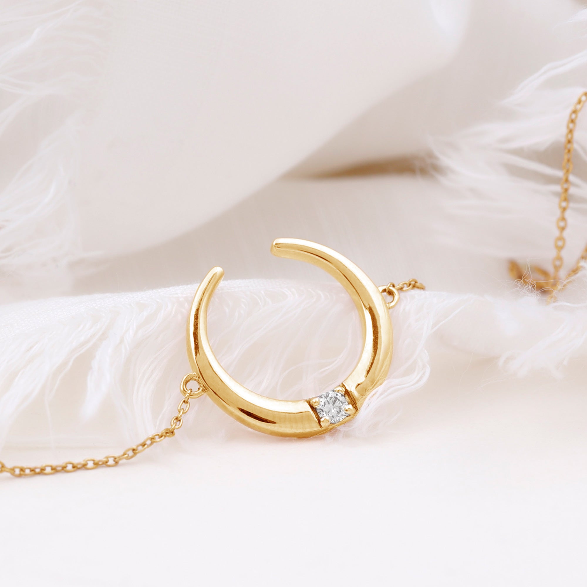 Rosec Jewels-Gold Moon Chain Bracelet with Diamond