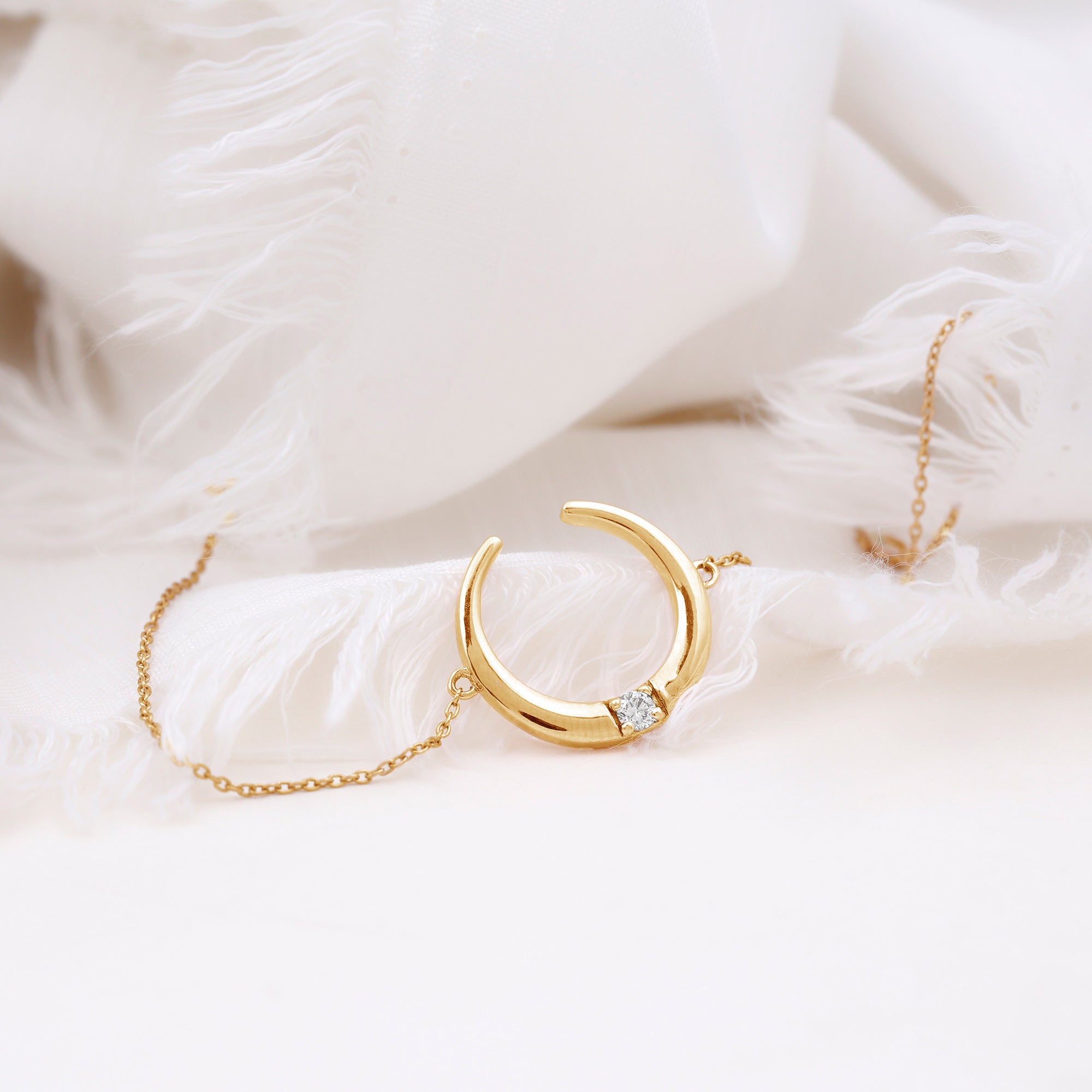 Rosec Jewels-Gold Moon Chain Bracelet with Diamond