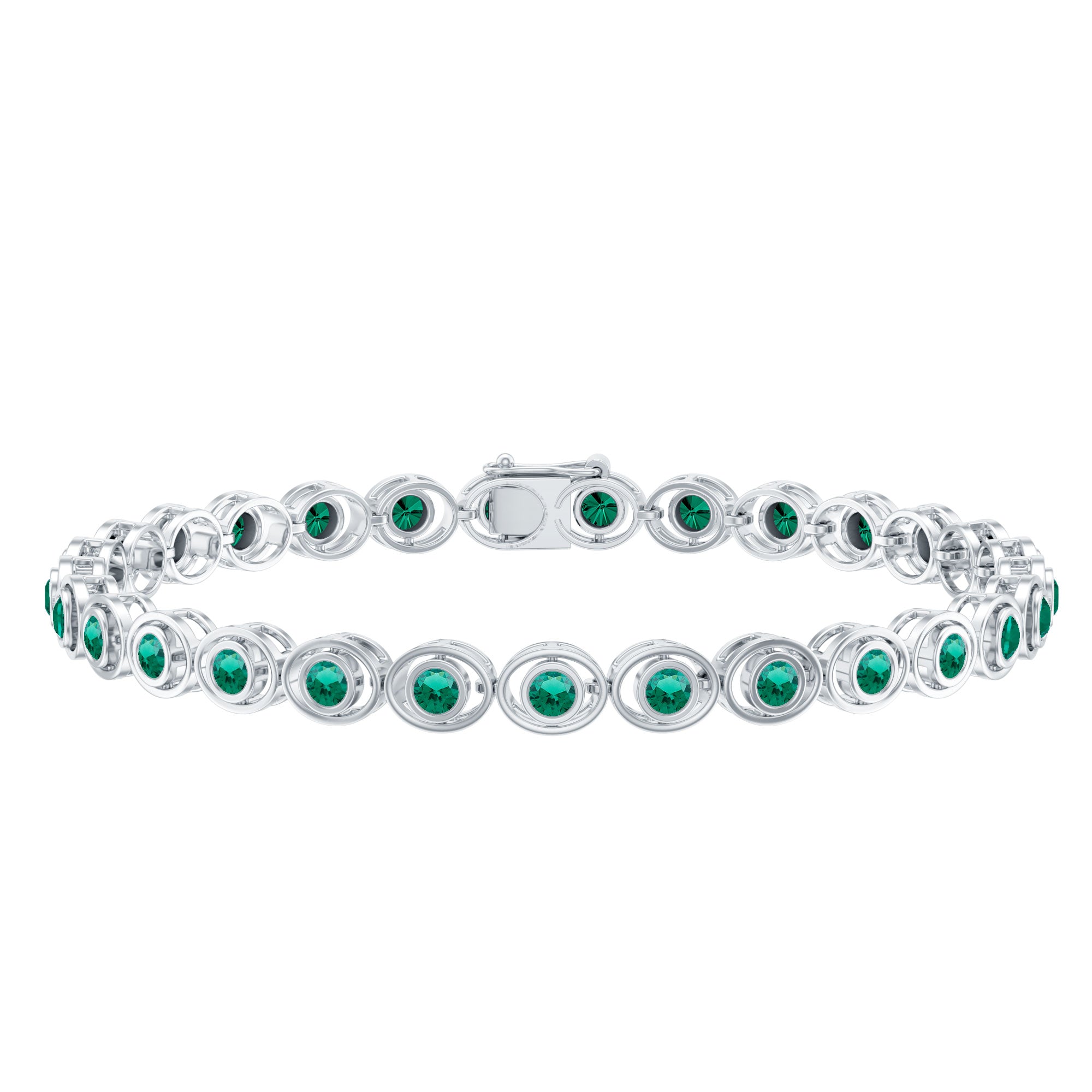 Lab Created Emerald Tennis Bracelet in Bezel Setting AAAA - Rosec Jewels