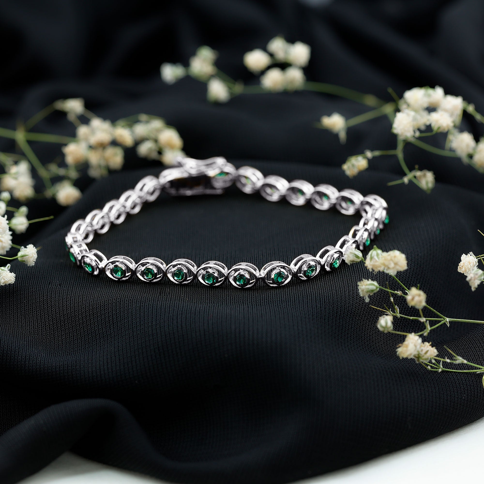 Lab Created Emerald Tennis Bracelet in Bezel Setting AAAA - Rosec Jewels