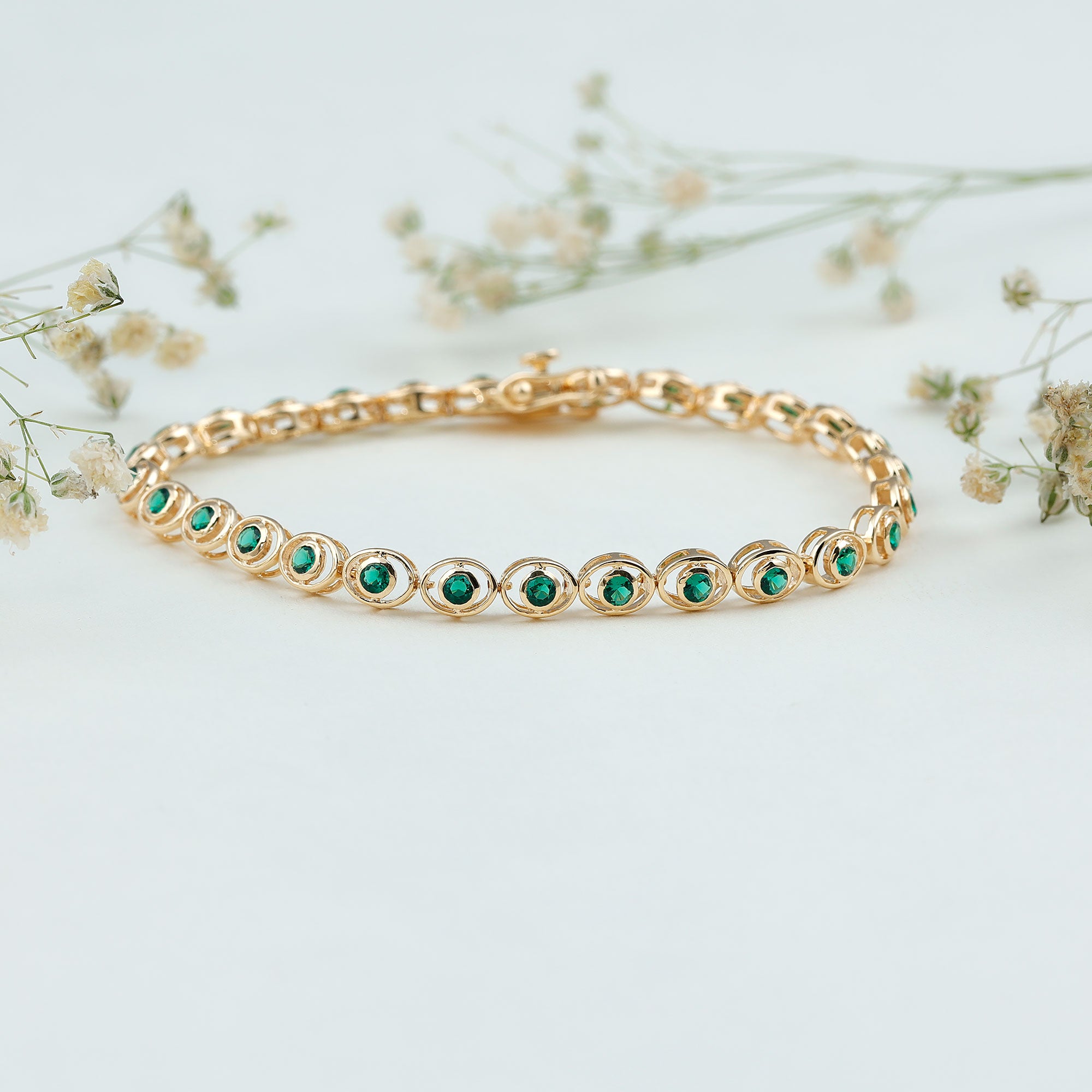 Lab Created Emerald Tennis Bracelet in Bezel Setting AAAA - Rosec Jewels