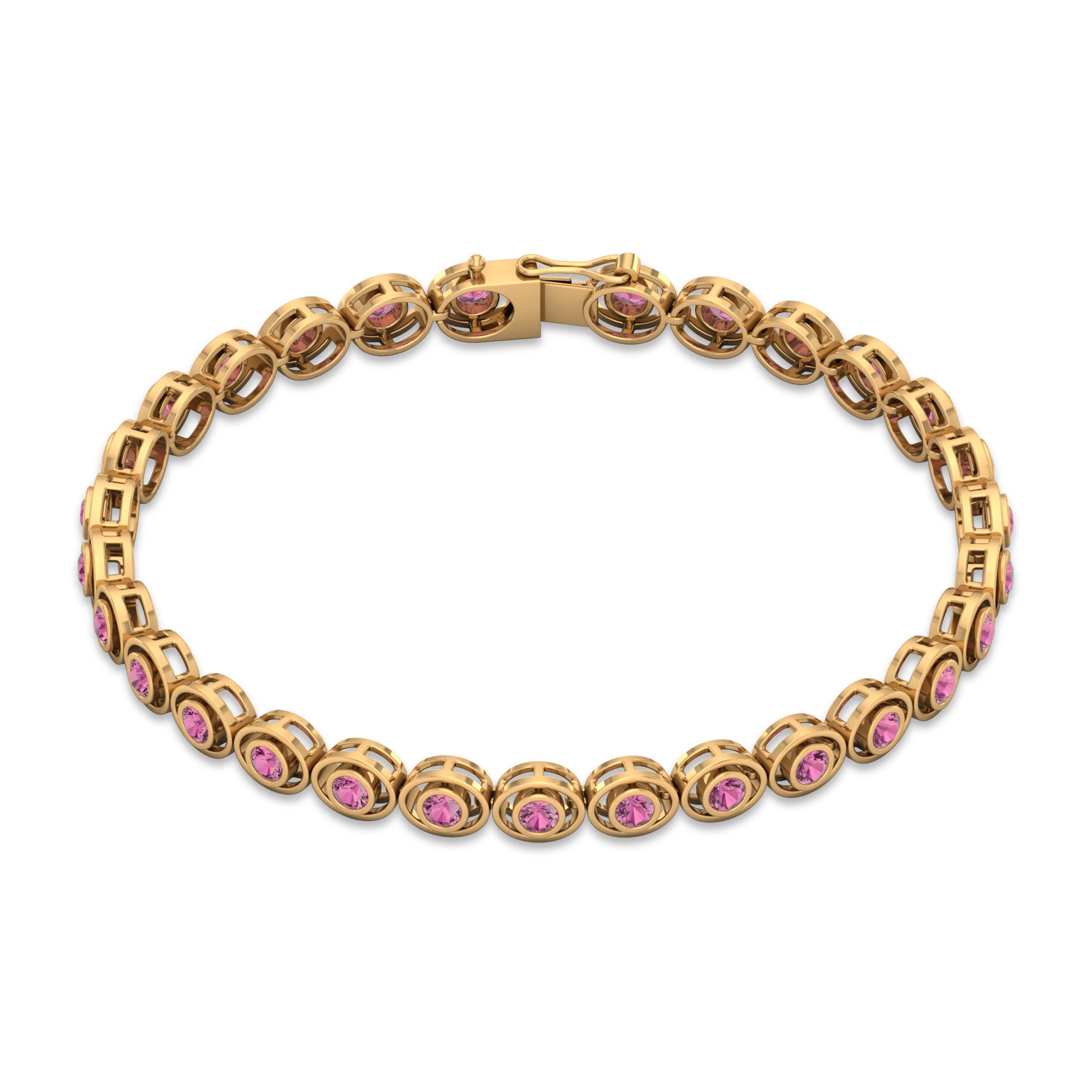 Bezel Set 2.61 Carat Natural Pink Tourmaline Tennis Bracelet for Women AAA - Rosec Jewels