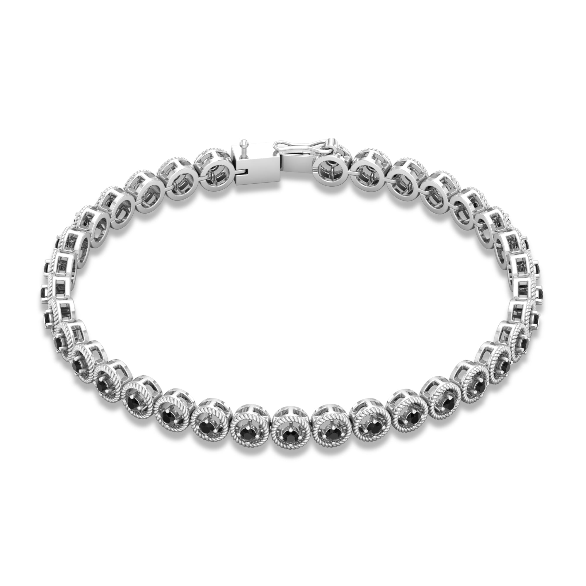 Certified Lab Grown Black Diamond Tennis Bracelet with Rope Frame AAAA ( Synthetic ) - Rosec Jewels