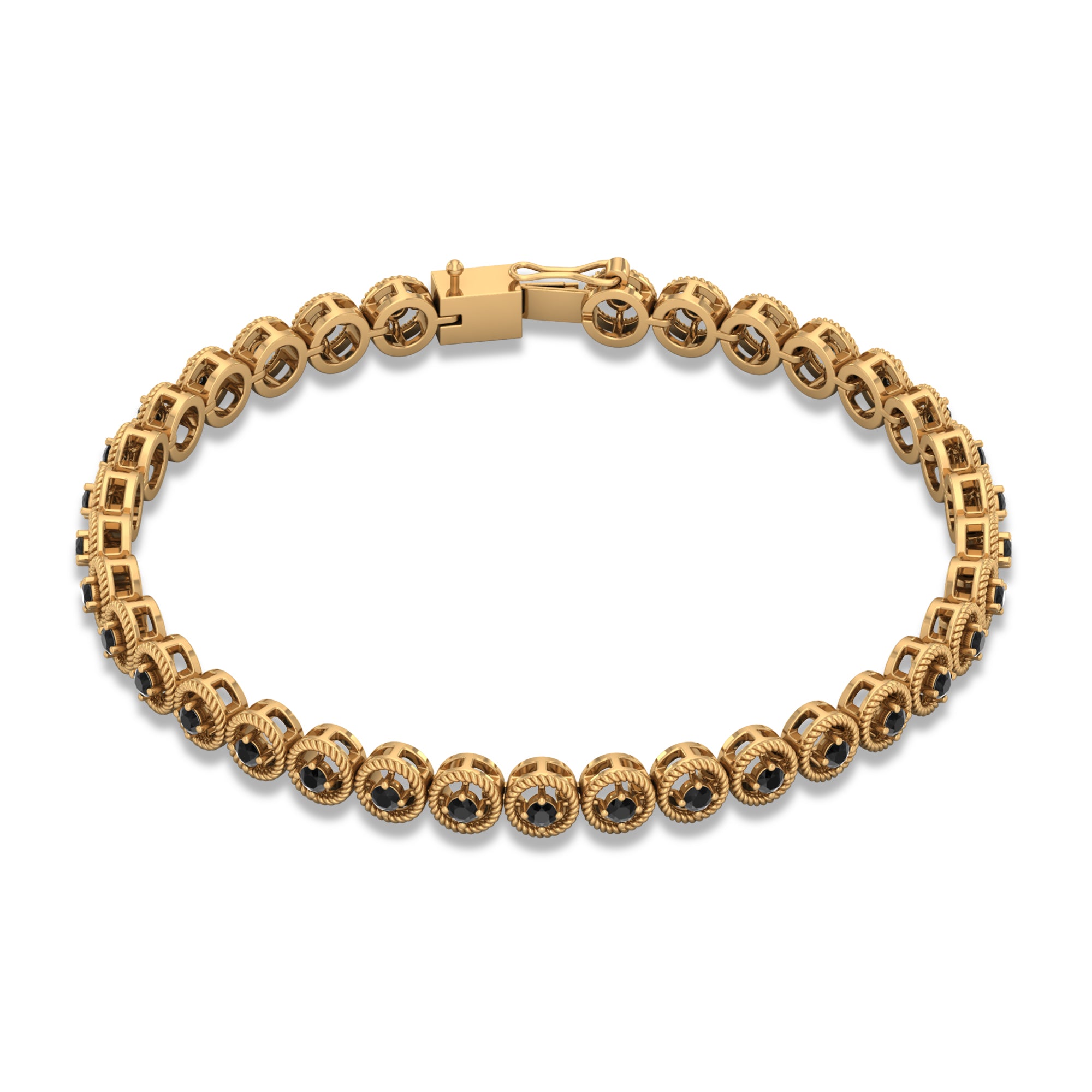 Certified Lab Grown Black Diamond Tennis Bracelet with Rope Frame AAAA ( Synthetic ) - Rosec Jewels