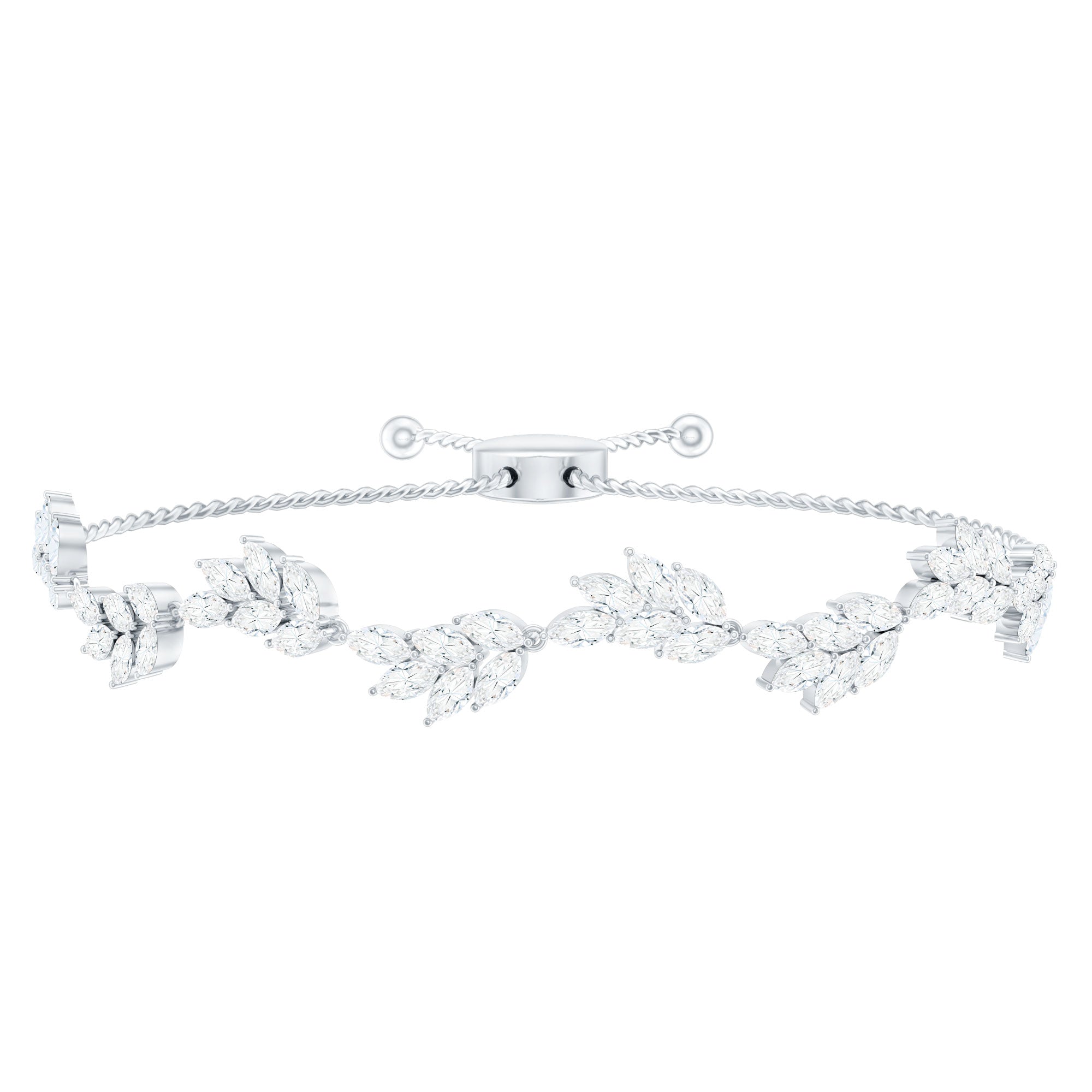 Leaf Bolo Bracelet with Marquise Cut Moissanite in Prong Setting