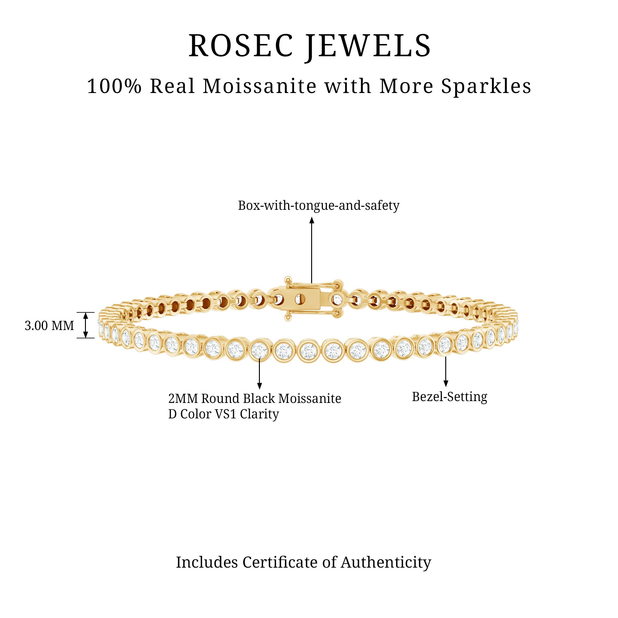Certified Moissanite Wedding Tennis Bracelet For Bride D-VS1 - Rosec Jewels
