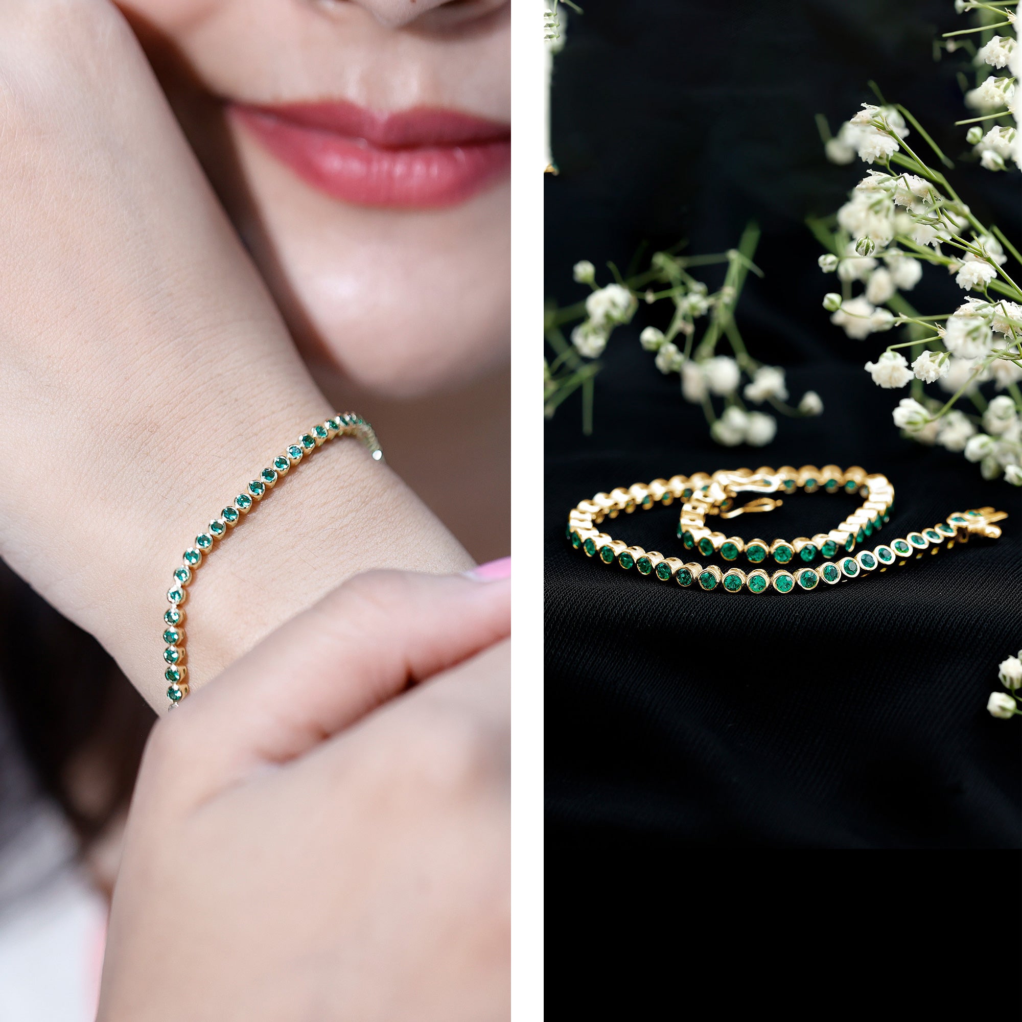 Bezel Set Lab Created Emerald Tennis Bracelet for Women AAAA - Rosec Jewels