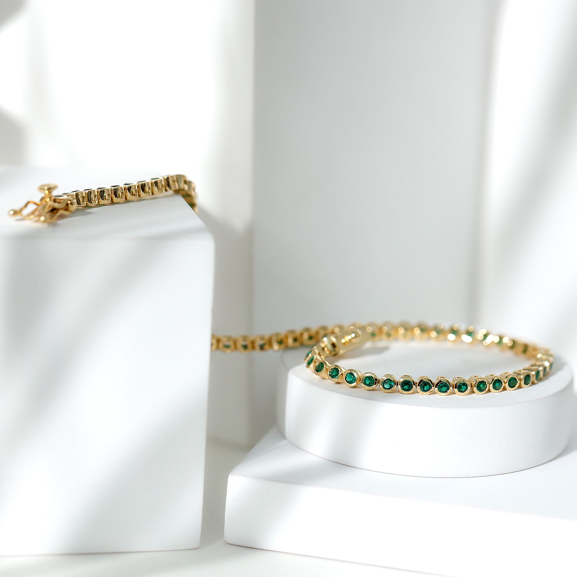 Bezel Set Lab Created Emerald Tennis Bracelet for Women AAAA - Rosec Jewels