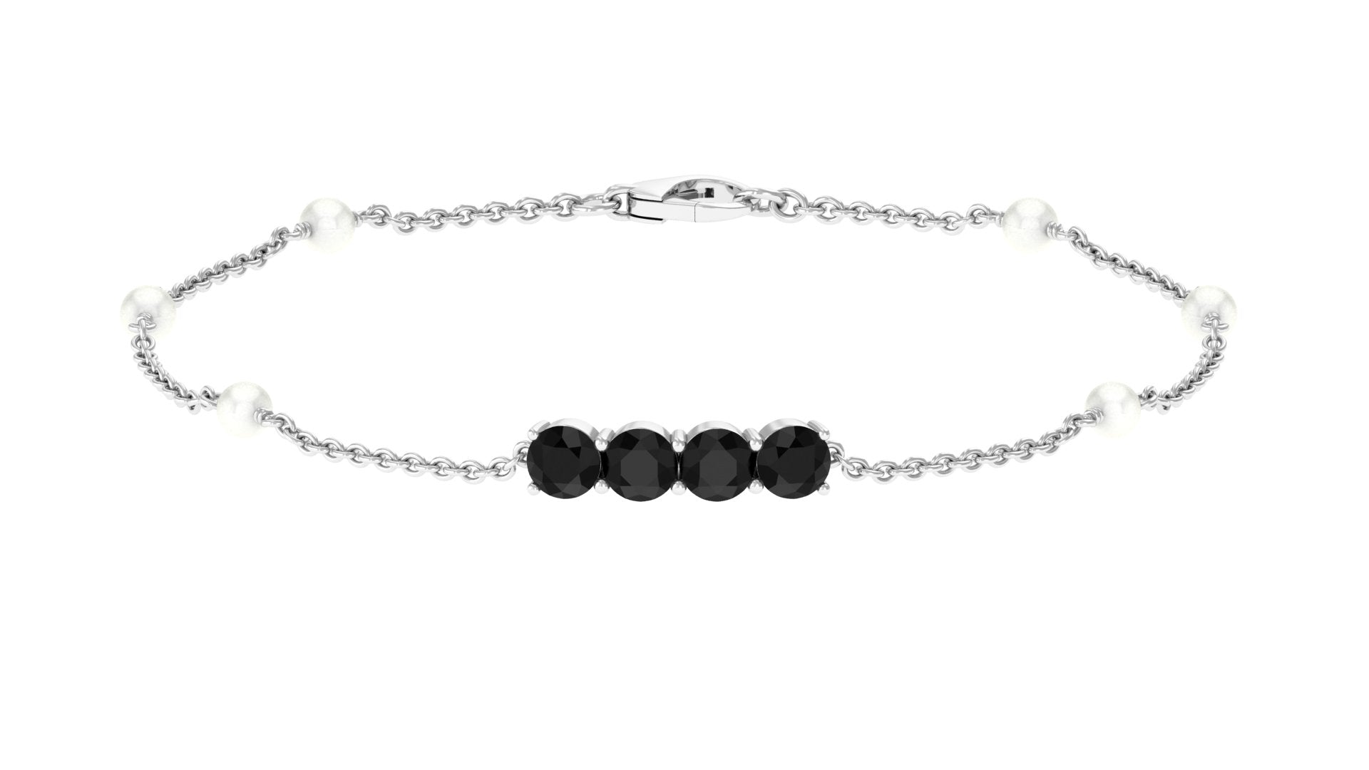 Black Onyx and Freshwater Pearl Minimal Station Chain Bracelet