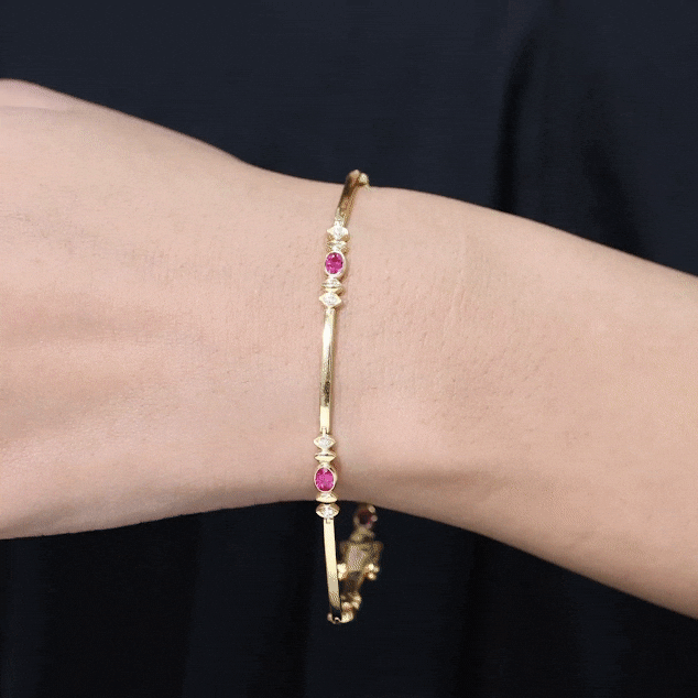 Oval Lab Grown Ruby Link Bracelet with Diamond AAAA - Rosec Jewels