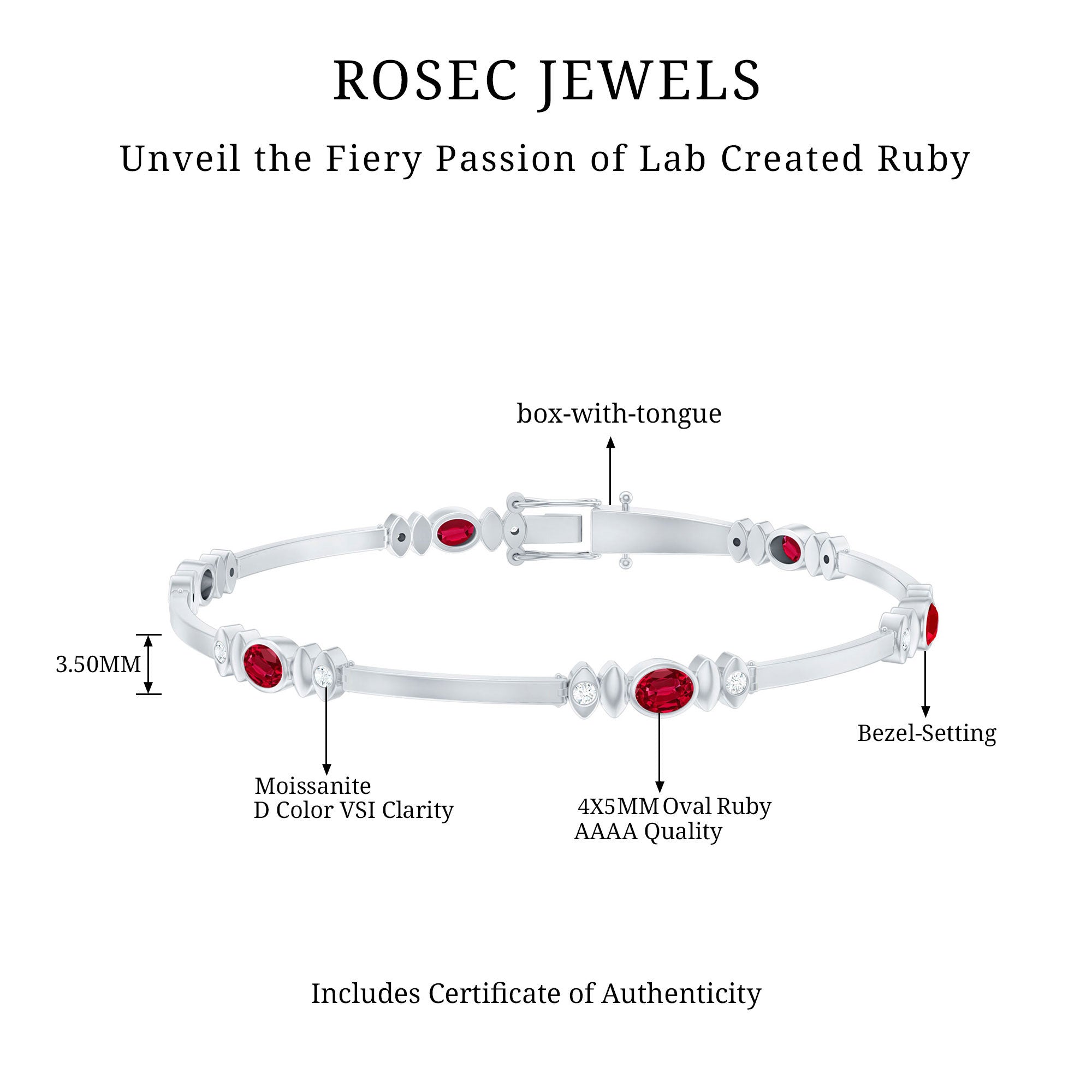 Oval Lab Grown Ruby Link Bracelet with Diamond AAAA - Rosec Jewels