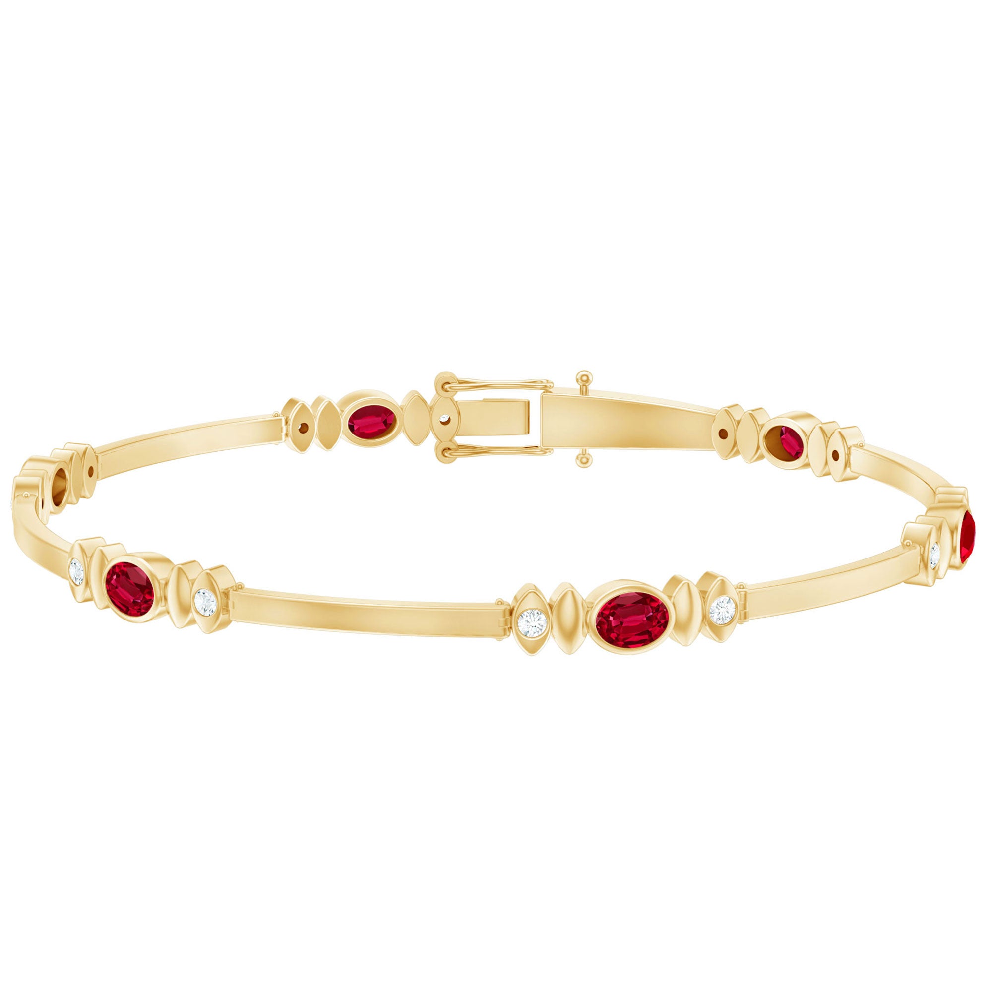 Oval Lab Grown Ruby Link Bracelet with Diamond AAAA - Rosec Jewels