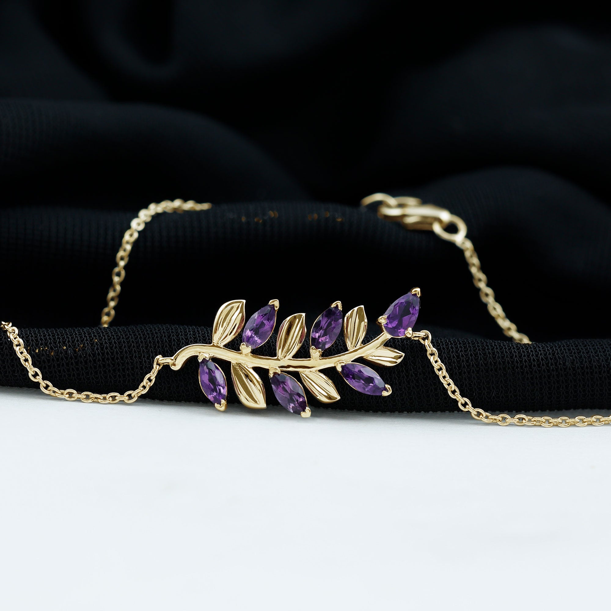Natural Amethyst Leaf Bracelet with Certificate AAA - Rosec Jewels