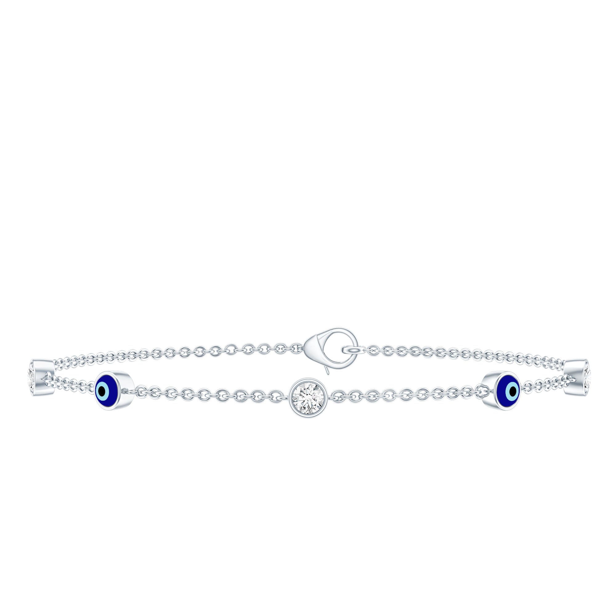 Certified Moissanite and Evil Eye Station Chain Bracelet