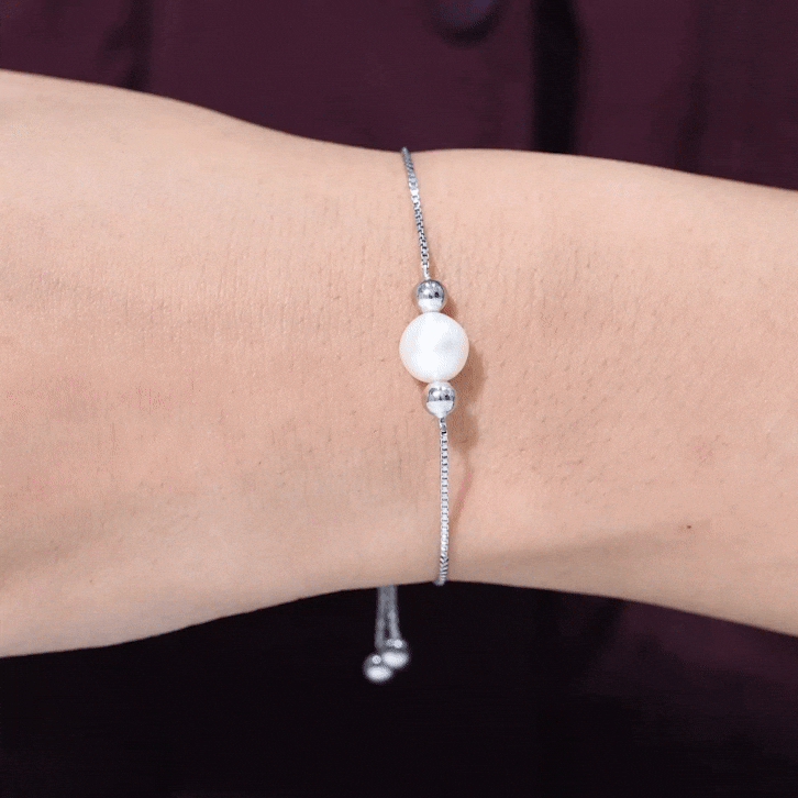 7.50 CT Freshwater Pearl Solitaire Bolo Bracelet AAA - Rosec Jewels
