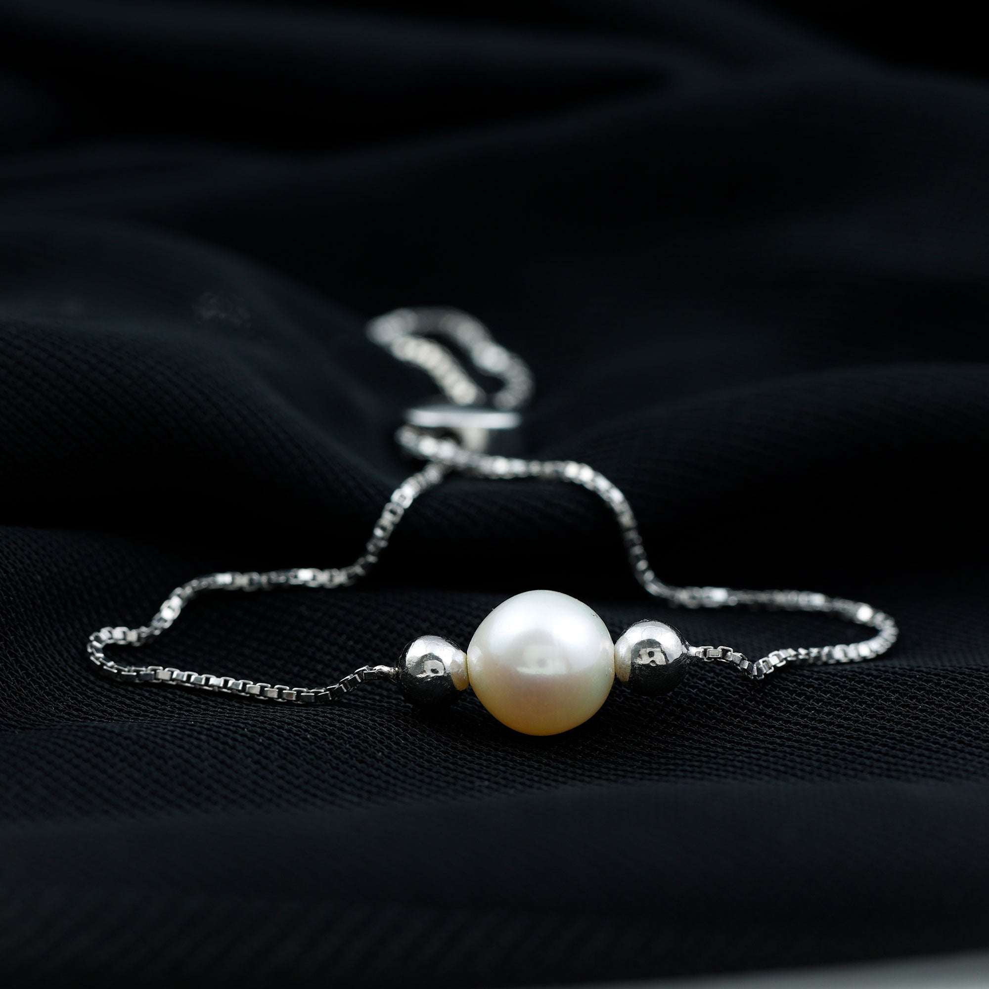7.50 CT Freshwater Pearl Solitaire Bolo Bracelet AAA - Rosec Jewels