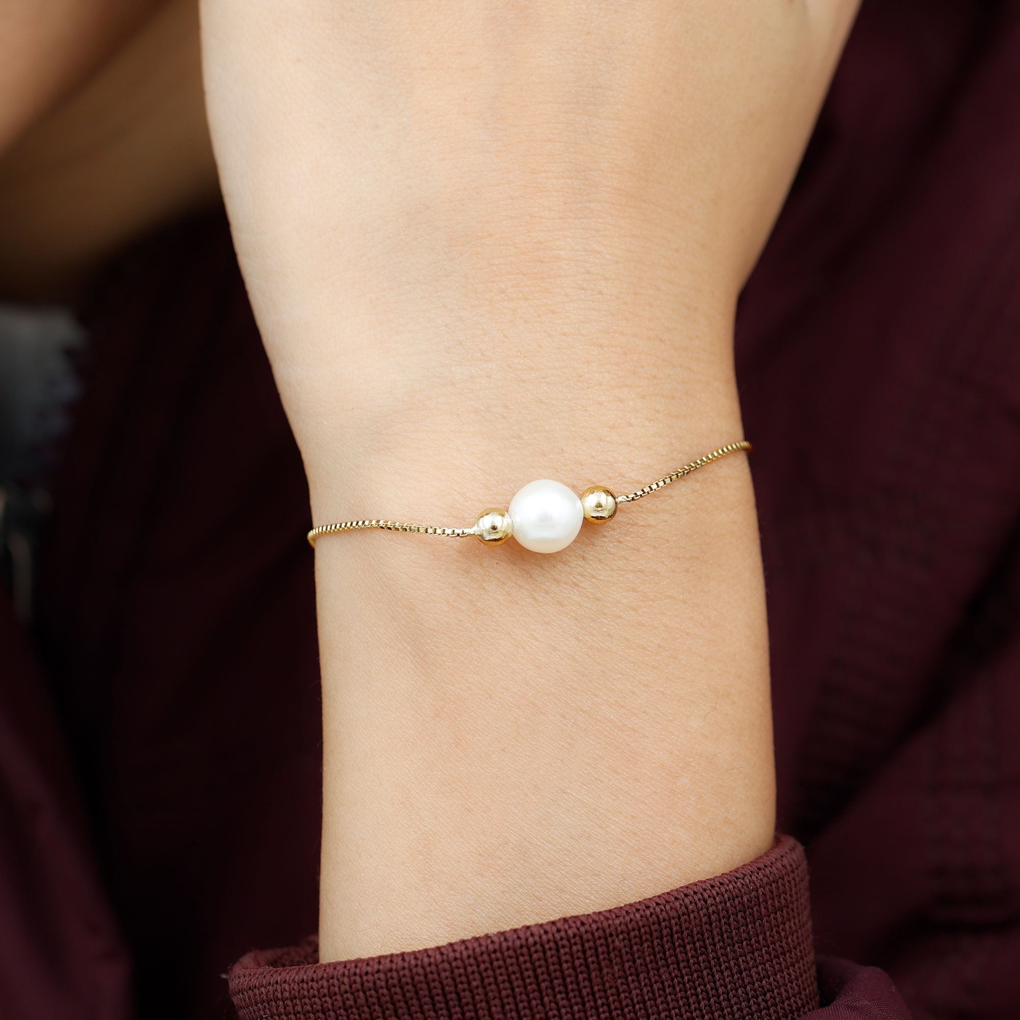 7.50 CT Freshwater Pearl Solitaire Bolo Bracelet AAA - Rosec Jewels