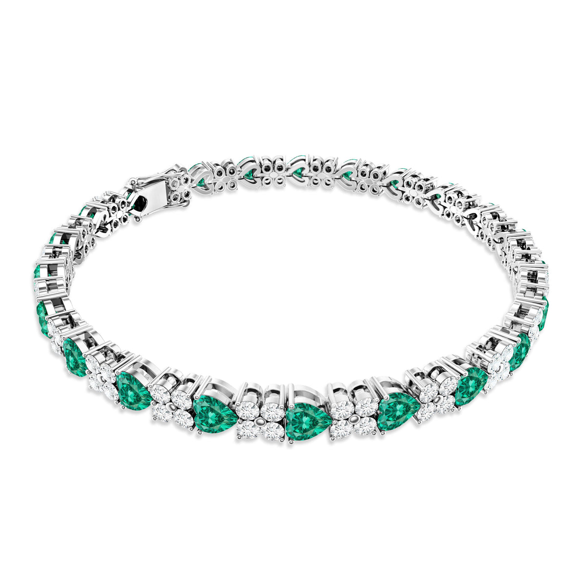 Heart Shape Lab Created Emerald and Diamond Tennis Bracelet AAAA - Rosec Jewels