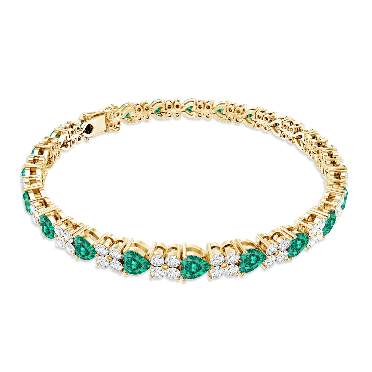 Heart Shape Lab Created Emerald and Diamond Tennis Bracelet AAAA - Rosec Jewels